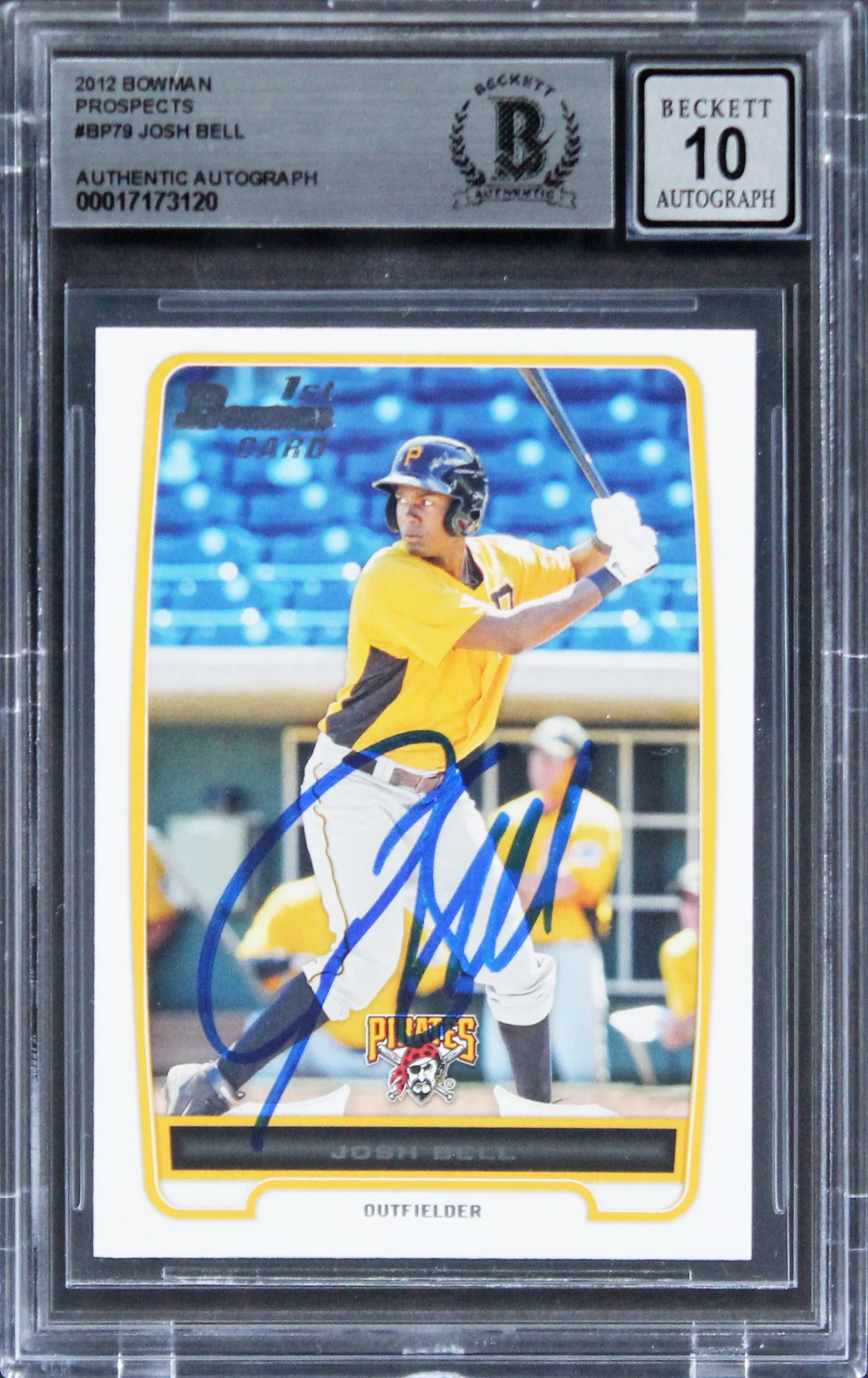 Pirates Josh Bell Signed 2012 Bowman Prospects #BP79 Card Auto 10! BAS Slabbed - Image 2