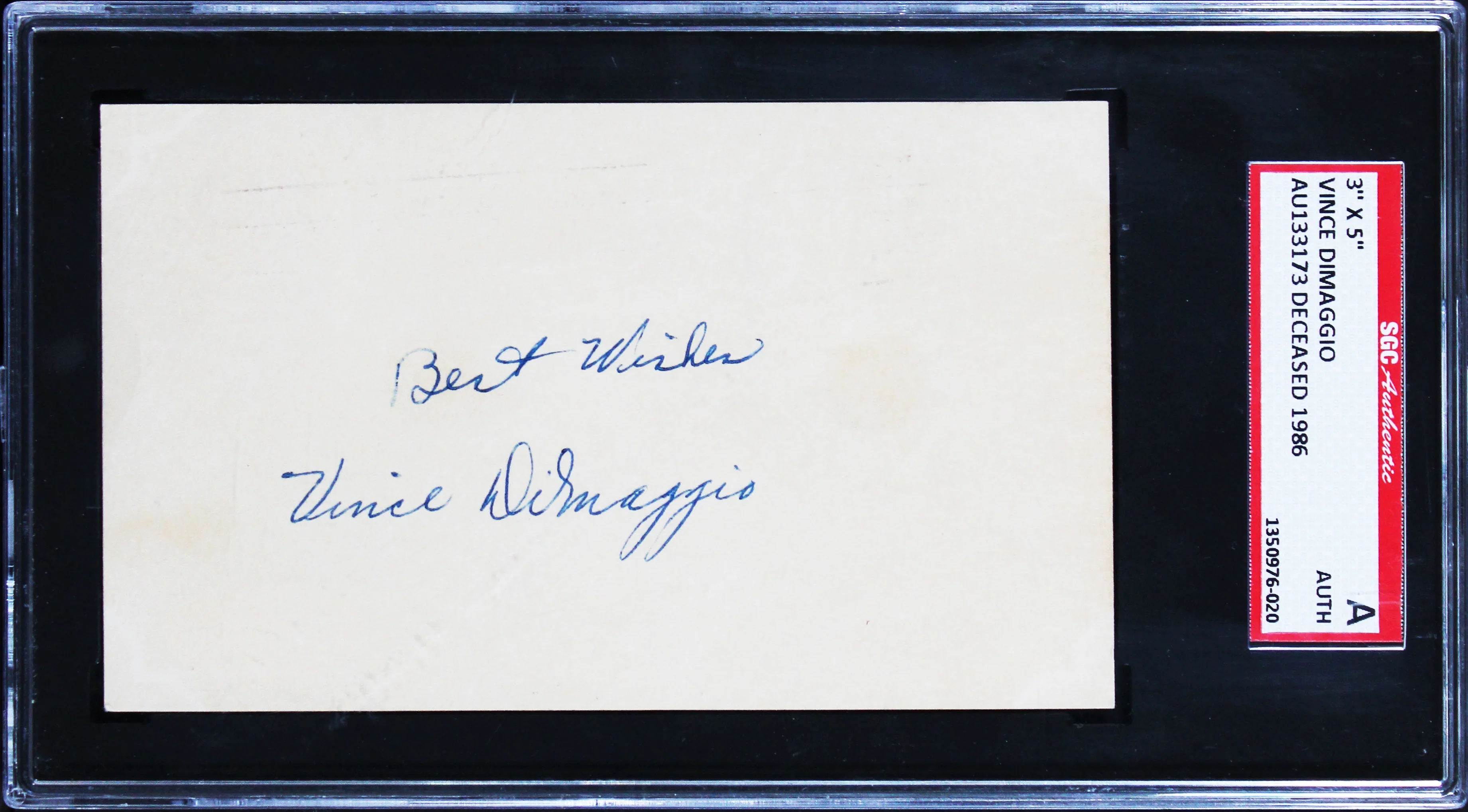 Pirates Vince DiMaggio "Best Wishes" Signed 3x5 Index Card SGC Authentic - Image 2