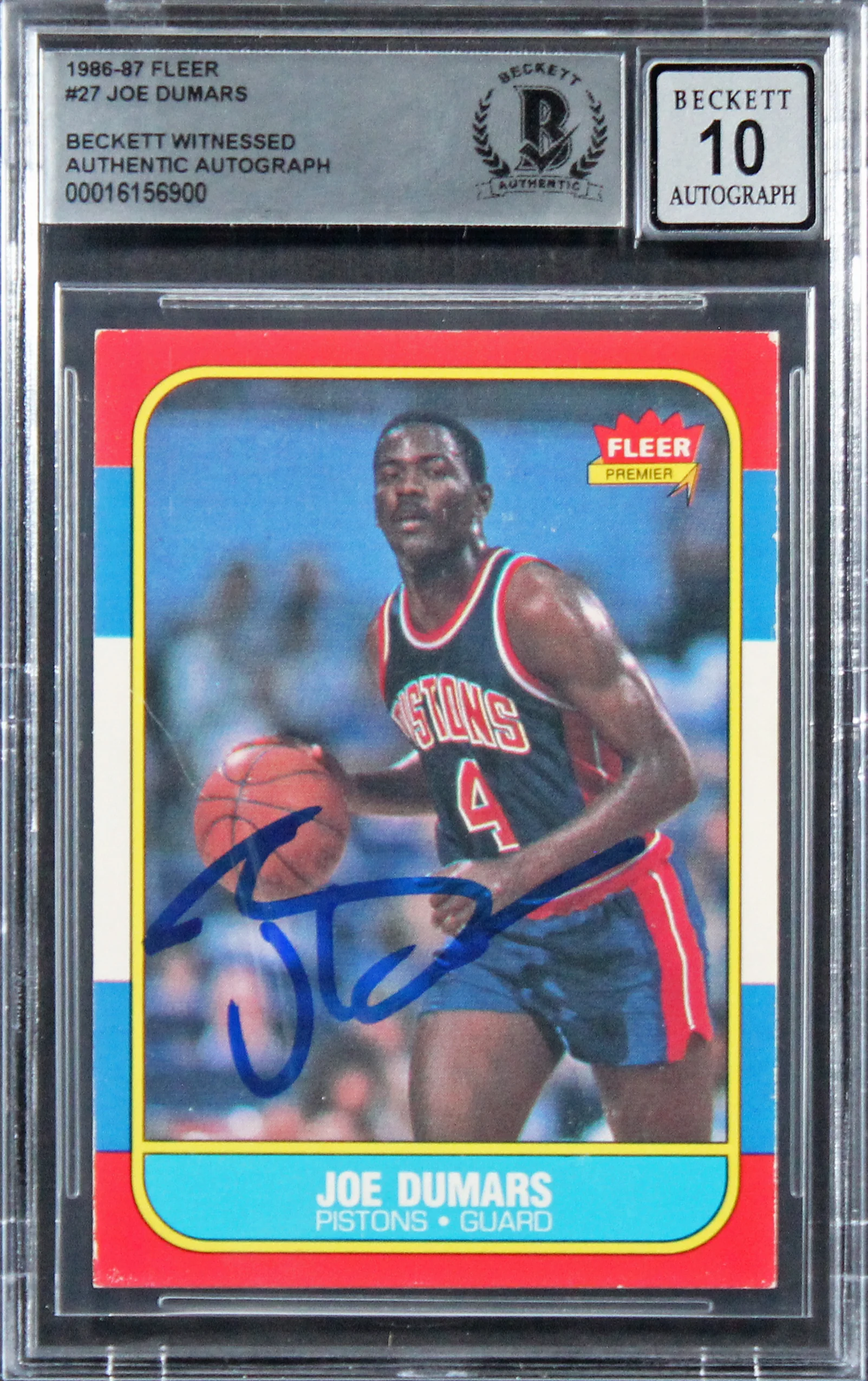 Pistons Joe Dumars Authentic Signed 1986 Fleer #27 Card Auto 10! BAS Slabbed - Image 2
