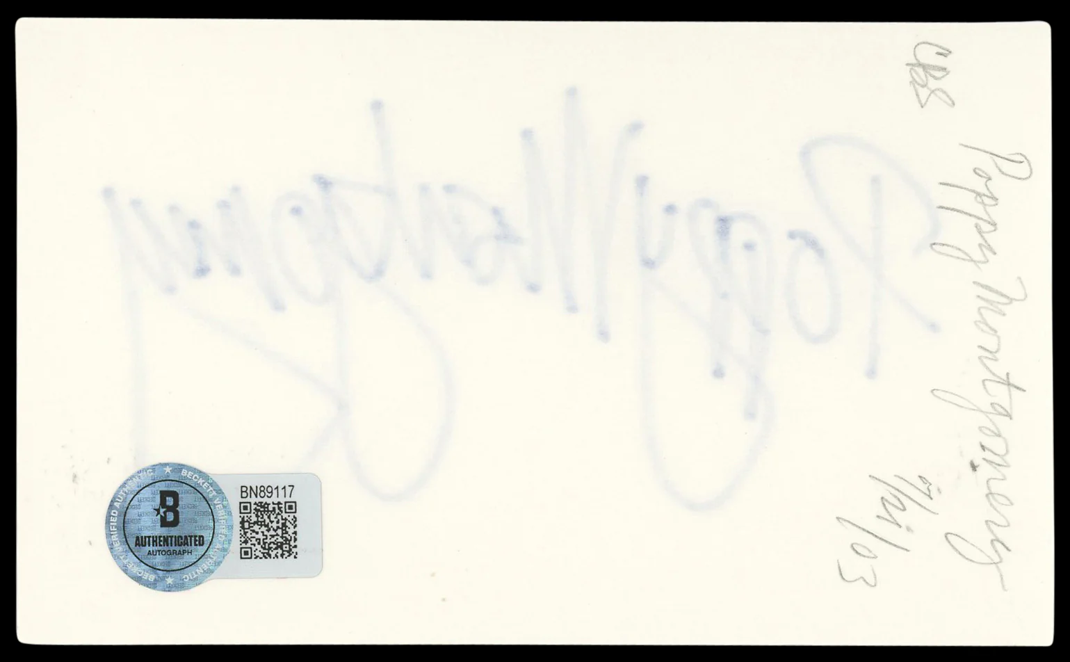 Poppy Montgomery Without a Trace Authentic Signed 3x5 Index Card BAS #BN89117 - Image 3