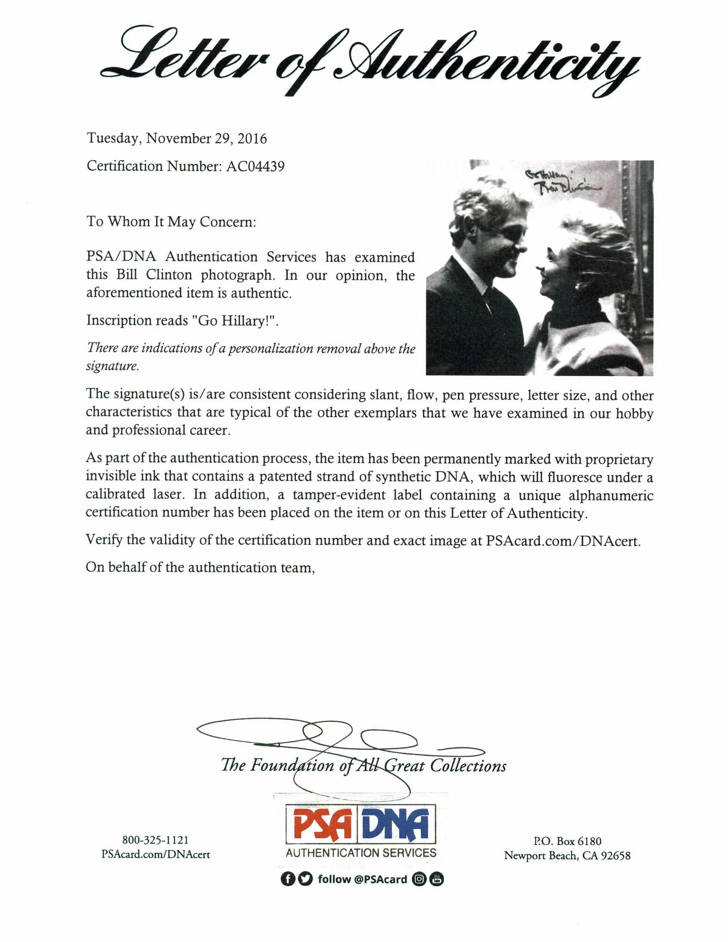 President Bill Clinton Authentic Signed 11x14 Photo Autographed PSA/DNA #AC04439 - Image 3