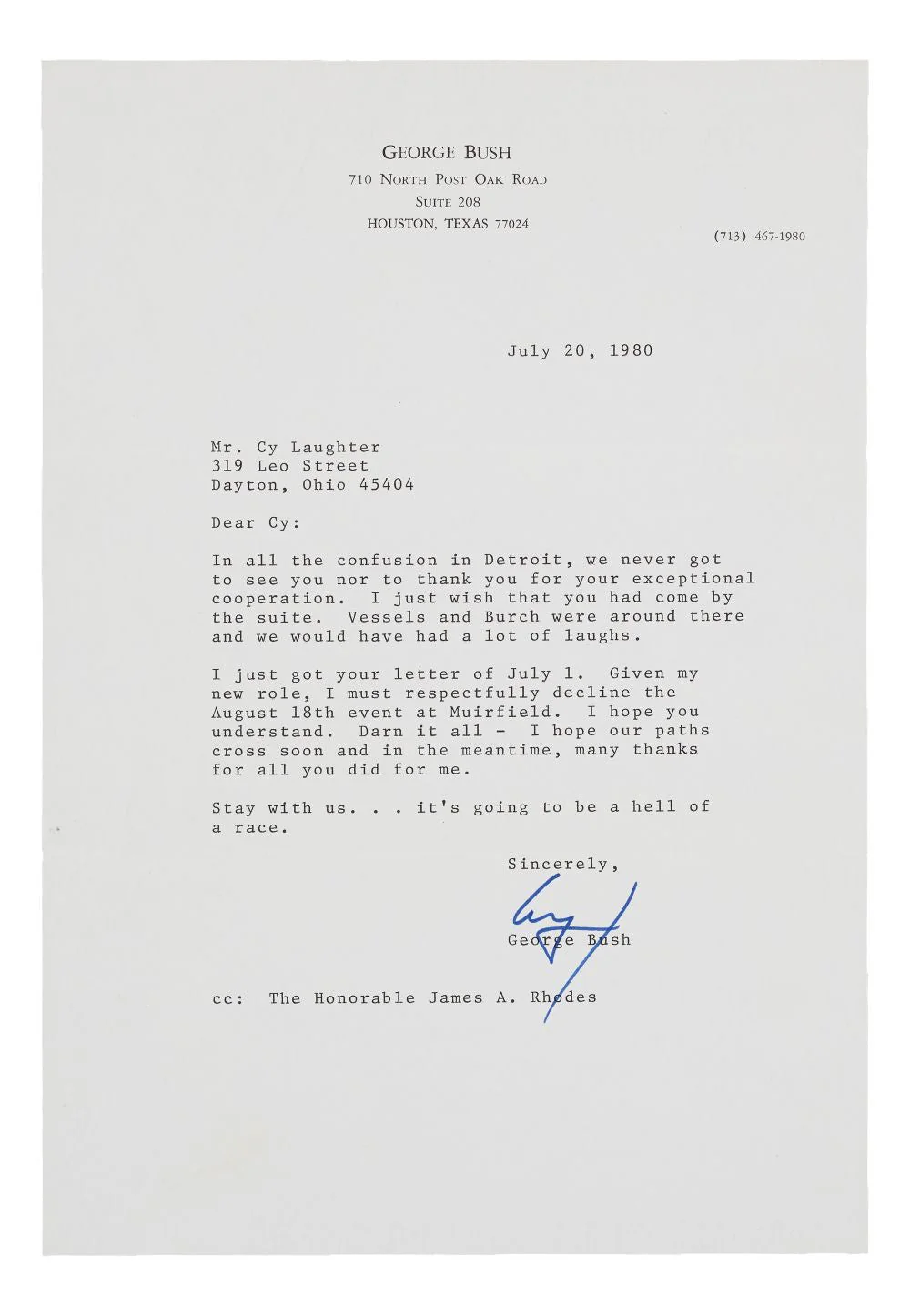 President George HW Bush Signed 1980 Typed Letter PSA/DNA Auto 10 Grade