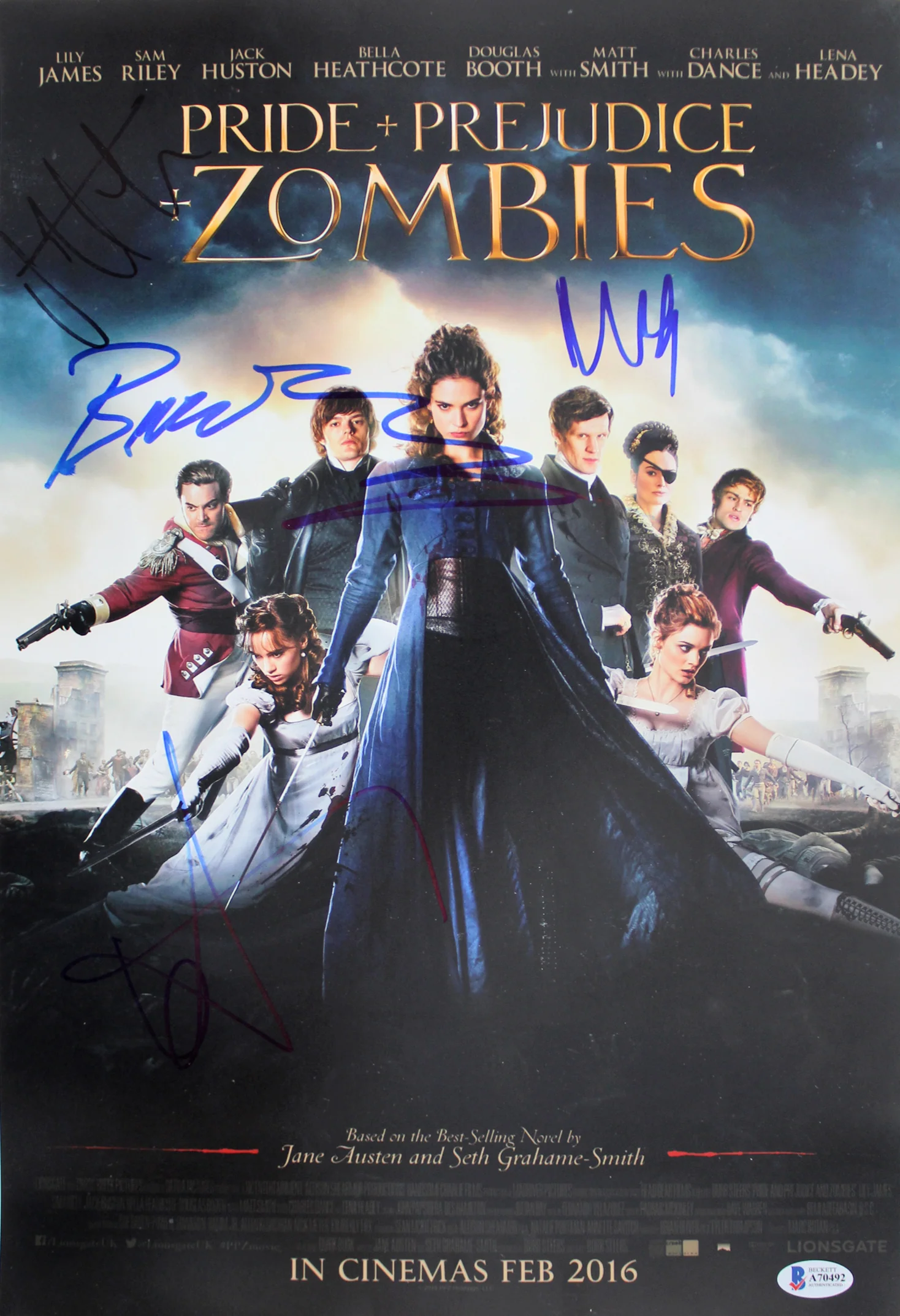 Pride & Prejudice & Zombies (5) Headey , Brady +3 Signed 12x18 Photo BAS #A70492 - Image 2