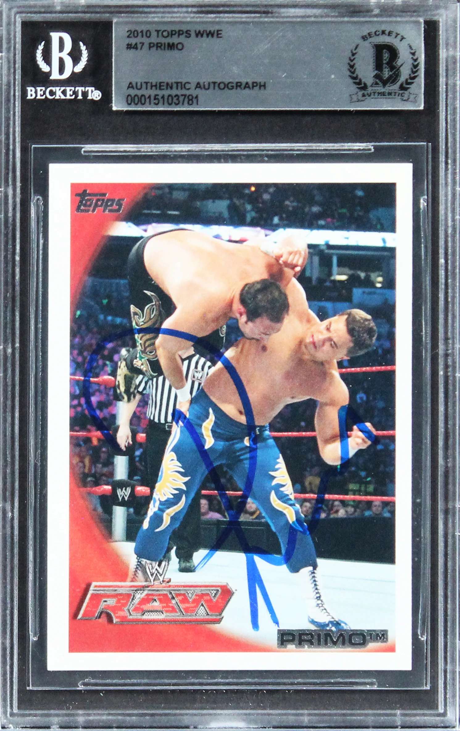 Primo Authentic Signed 2010 Topps WWE #47 Card BAS Slabbed - Image 2