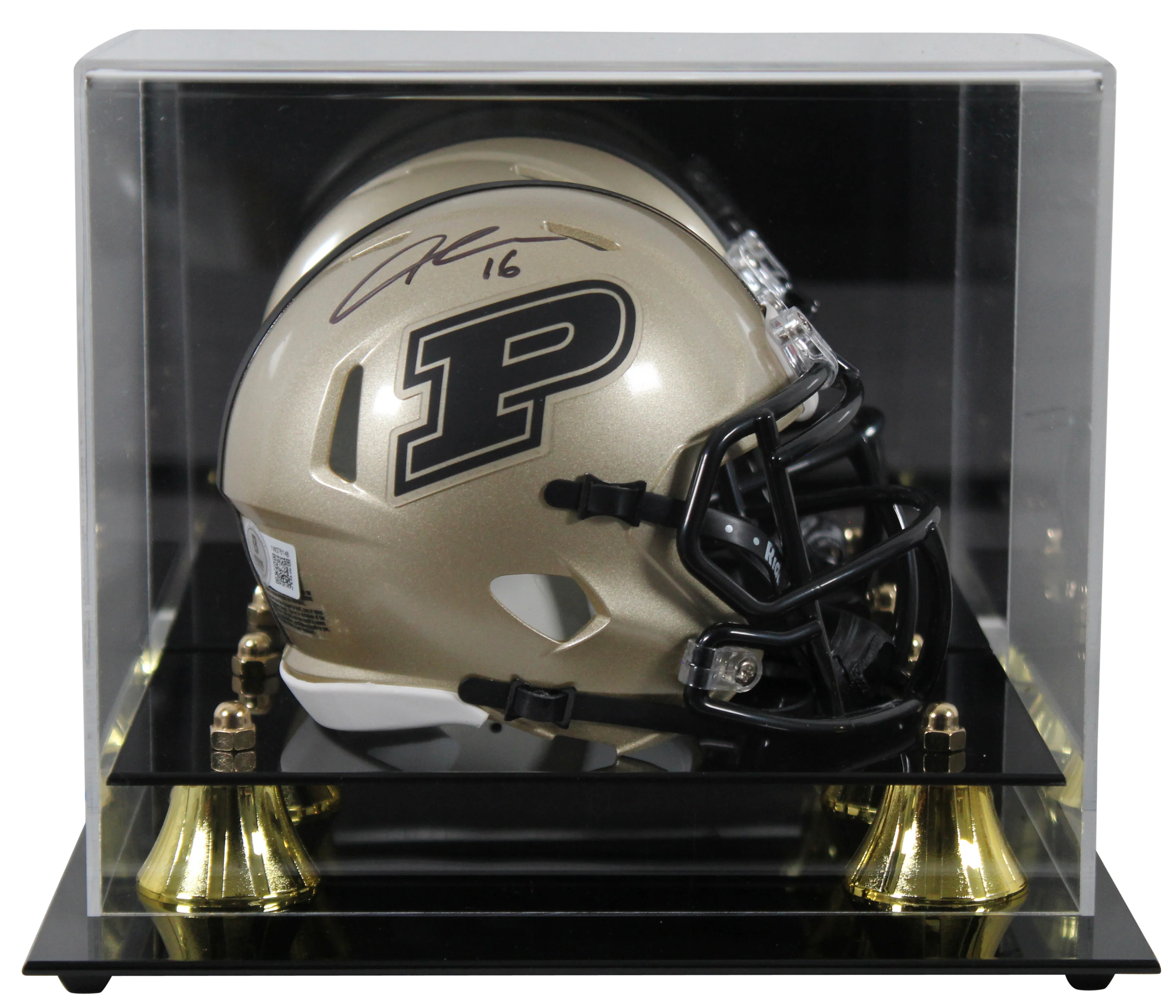 Purdue Aidan O'Connell Authentic Signed Gold Speed Mini Helmet w/ Case BAS Wit - Image 2