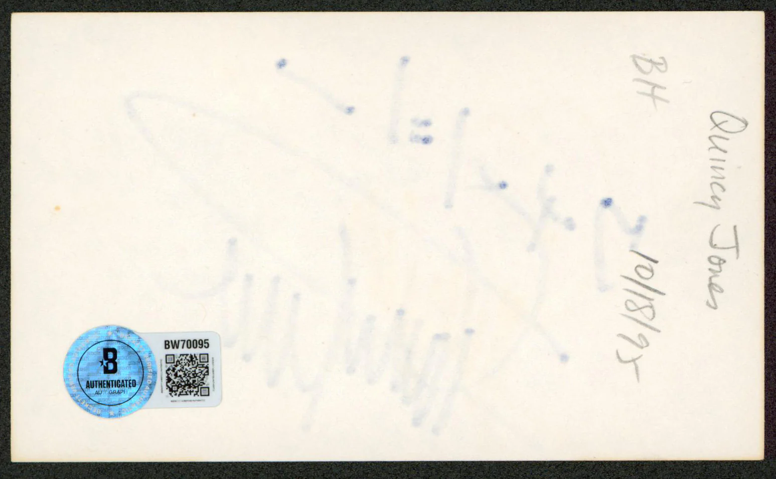 Quincy Jones The Color Purple Authentic Signed 3x5 Index Card BAS #BW70095 - Image 3
