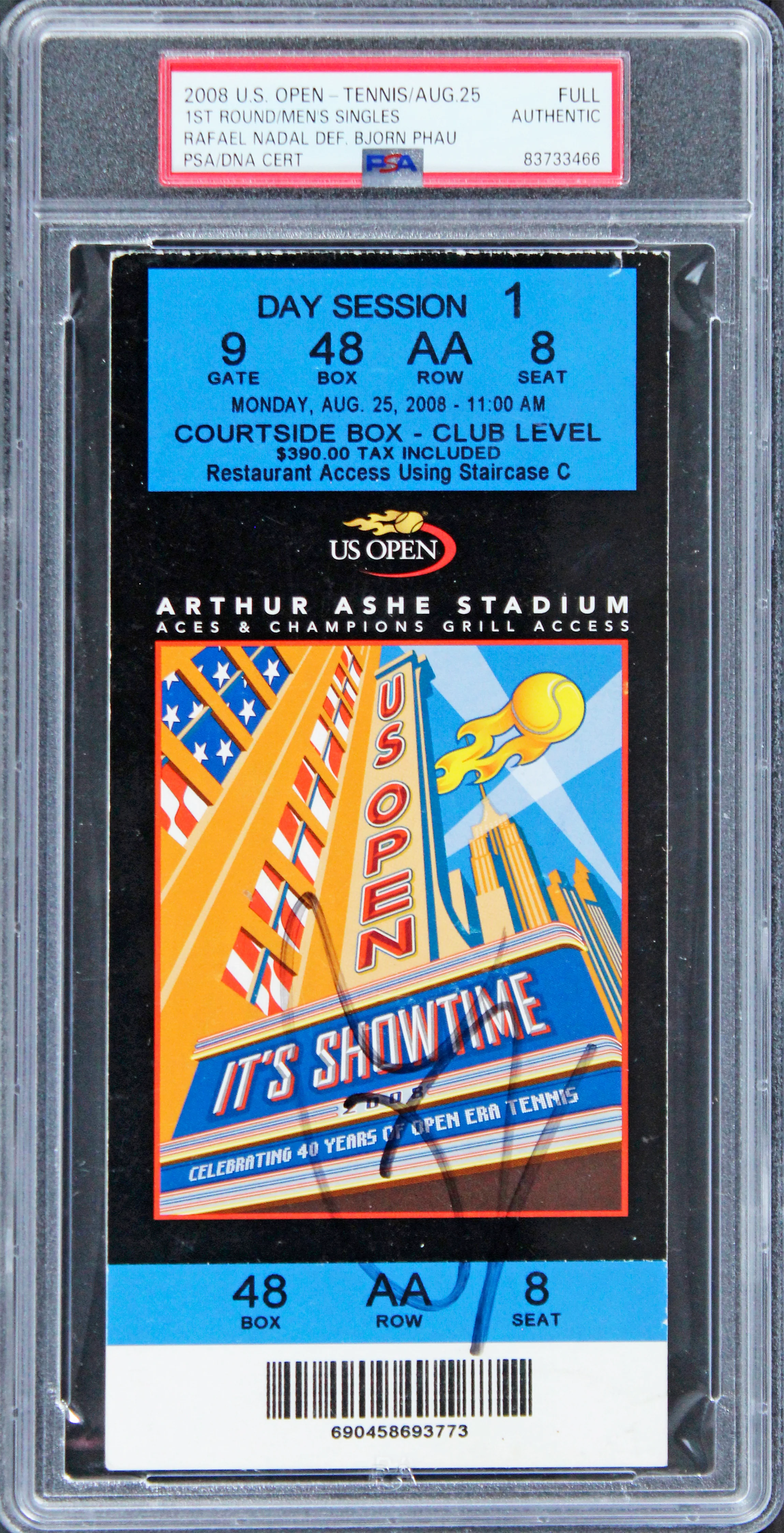 Rafael Nadal Signed 2008 U.S. Open First Round Full Ticket Stub PSA/DNA Slabbed - Image 2