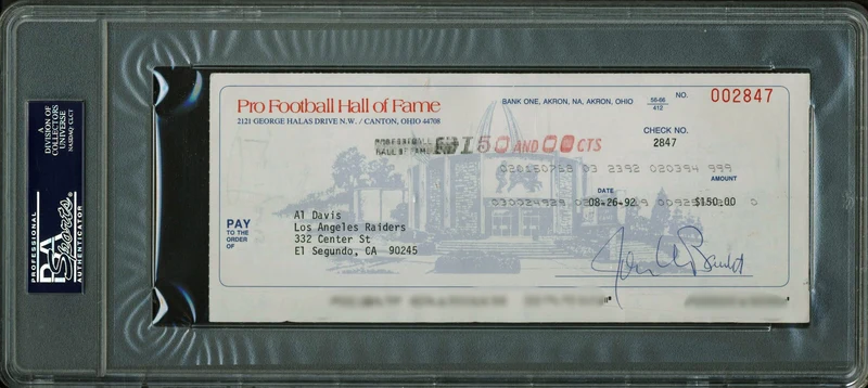 Raiders Al Davis Signed 3.5x8.35 Pro Football Hall Of Fame Check PSA/DNA Slabbed - Image 3