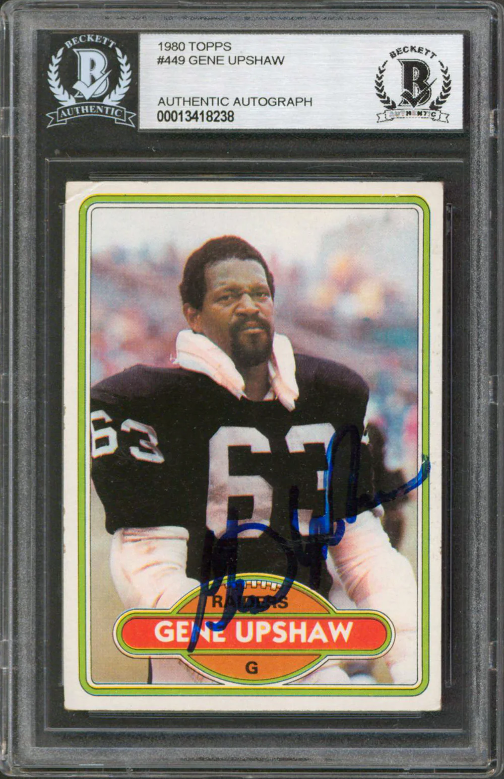Raiders Gene Upshaw Authentic Signed 1980 Topps #449 Card BAS Slabbed - Image 2