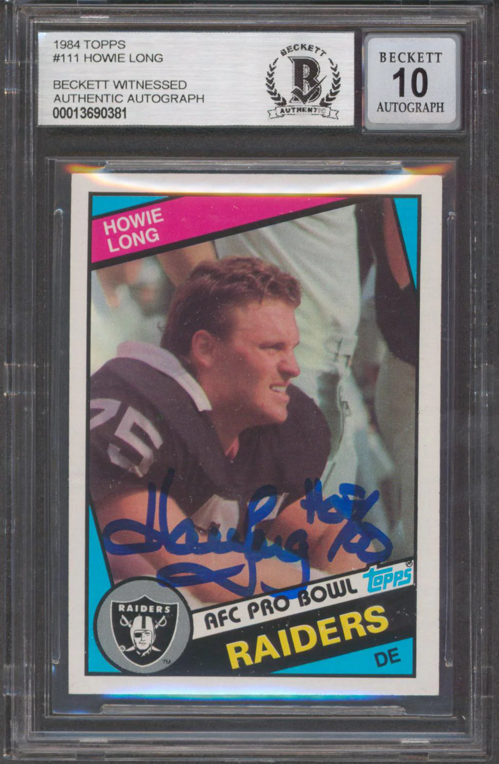 Raiders Howie Long "HOF 00" Signed 1984 Topps #111 Rookie Card Auto 10! BAS Slab - Image 2