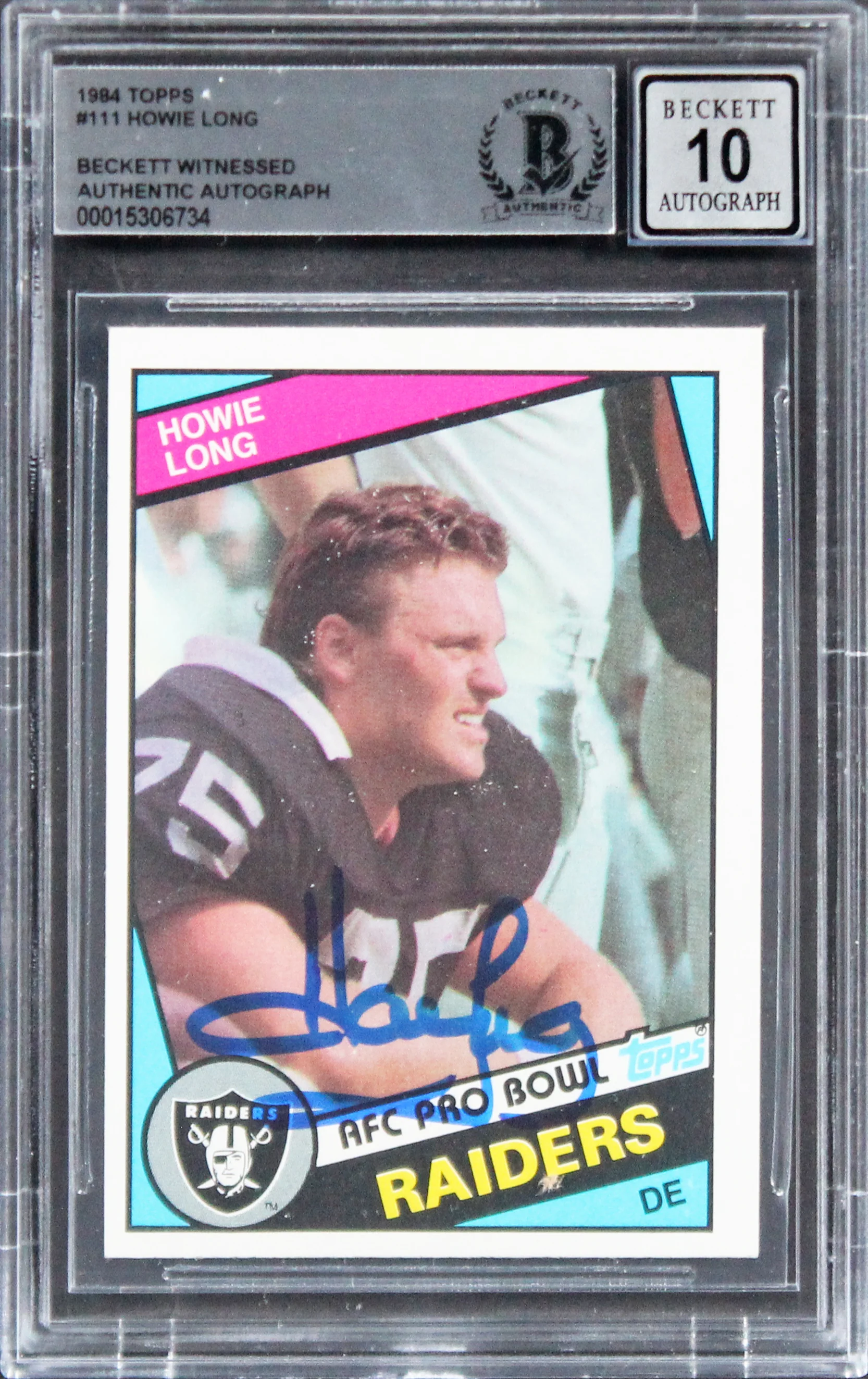 Raiders Howie Long Signed 1984 Topps #111 Rookie Card Auto Gem 10! BAS Slabbed - Image 2
