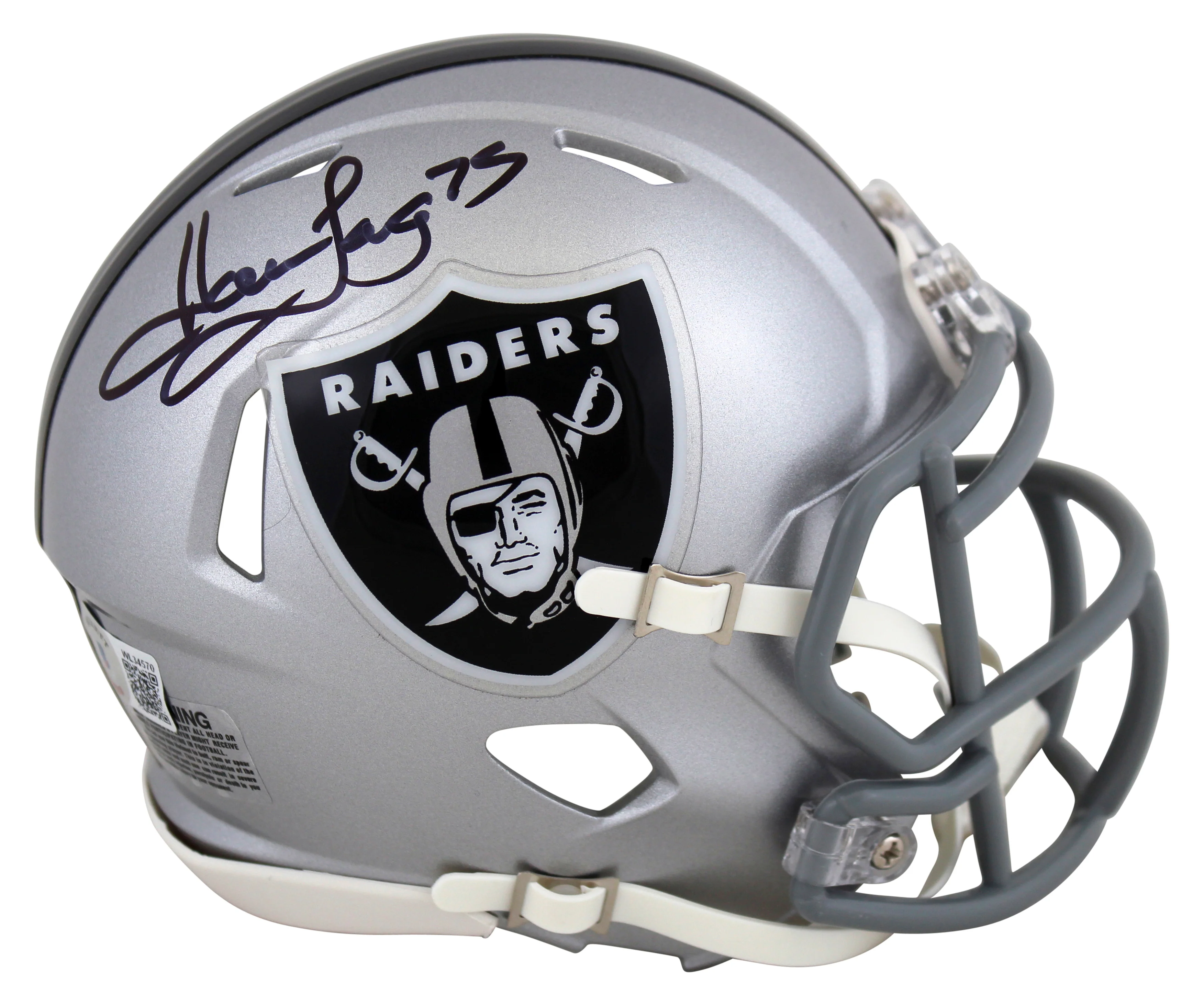 Raiders Howie Long Signed Silver Speed Mini Helmet W/ Case BAS Witnessed - Image 3