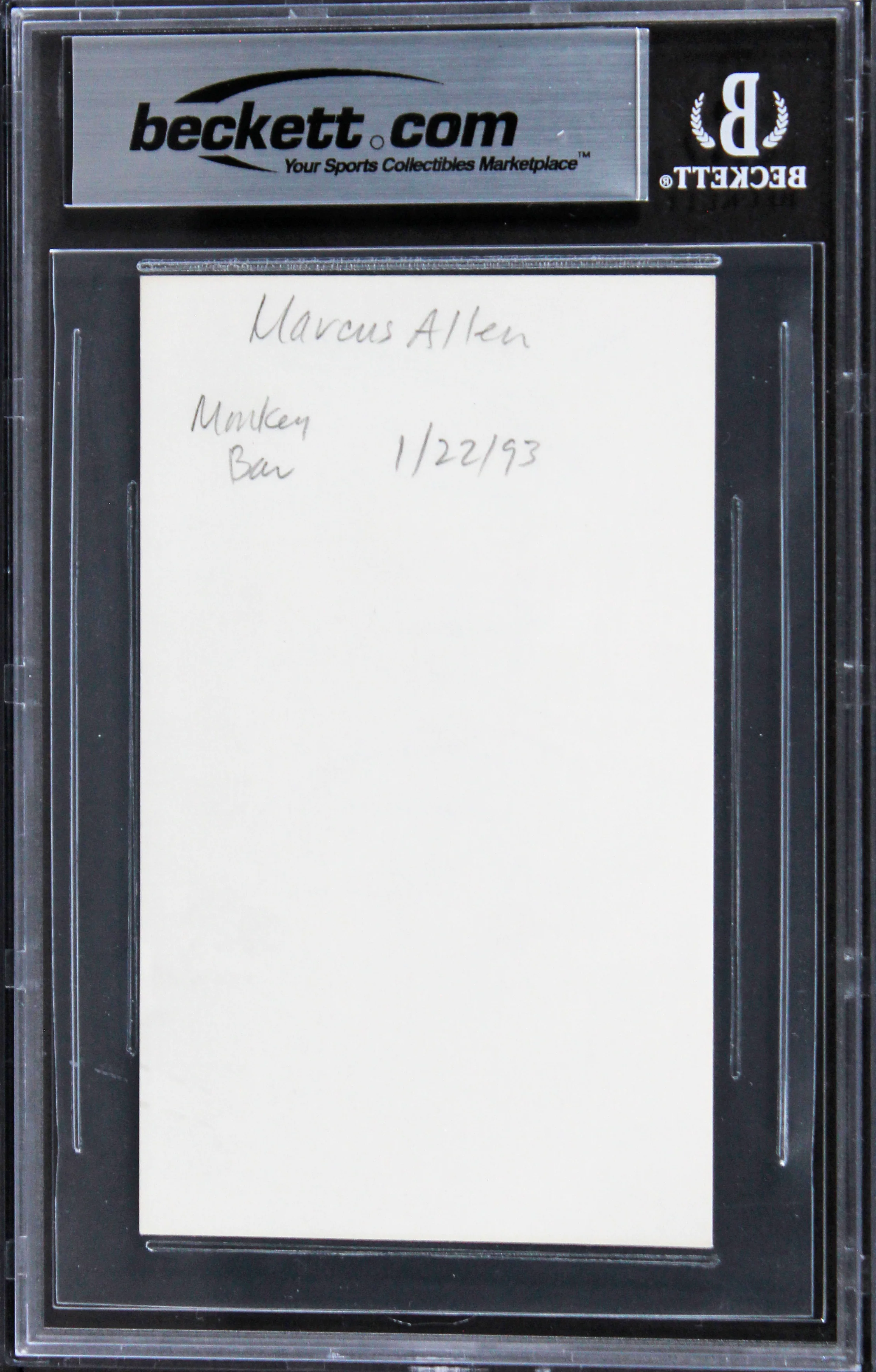 Raiders Marcus Allen Authentic Signed 3x5 Index Card Autographed BAS Slabbed - Image 3