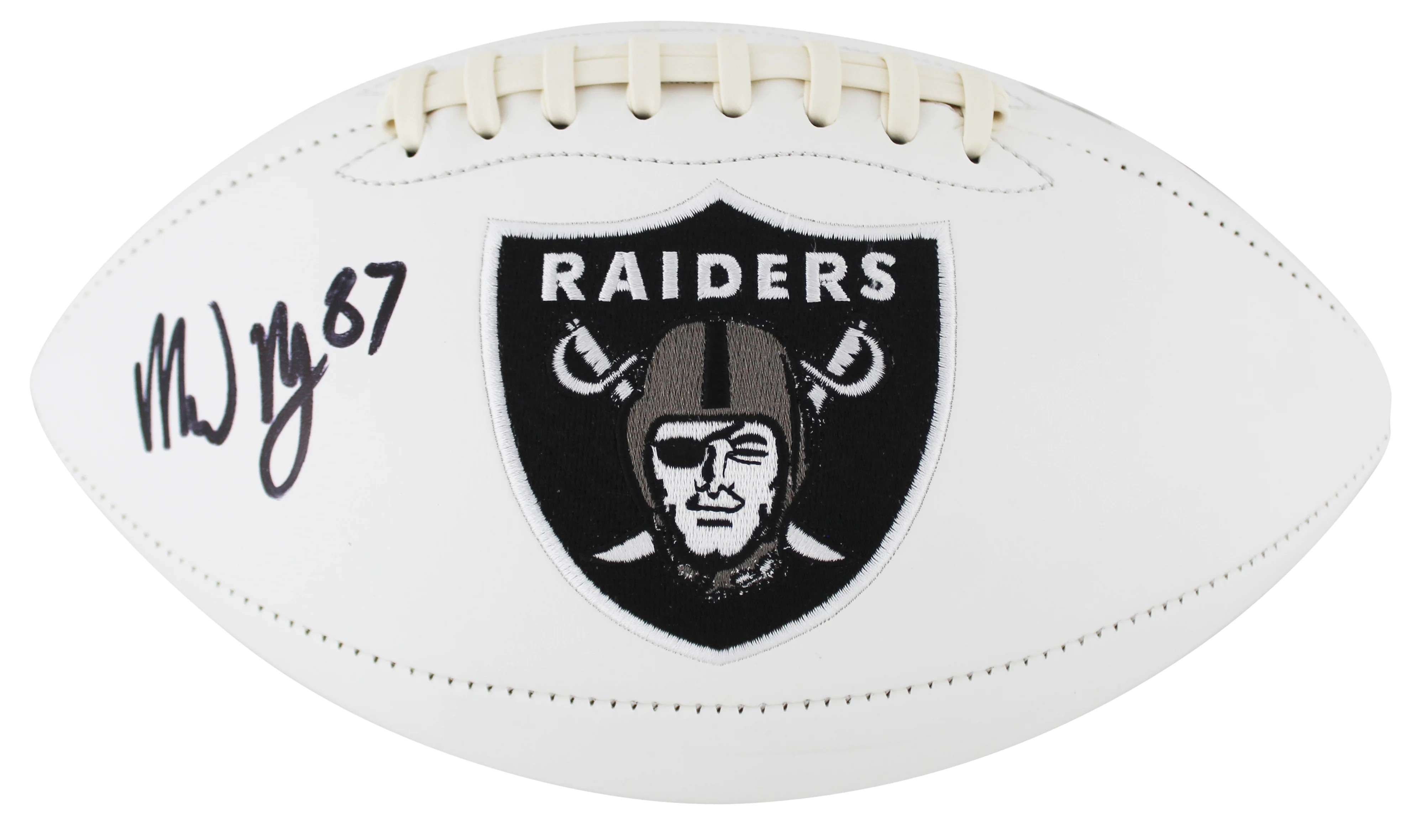 Raiders Michael Mayer Signed Rawlings White Panel Logo Football BAS Witnessed - Image 3