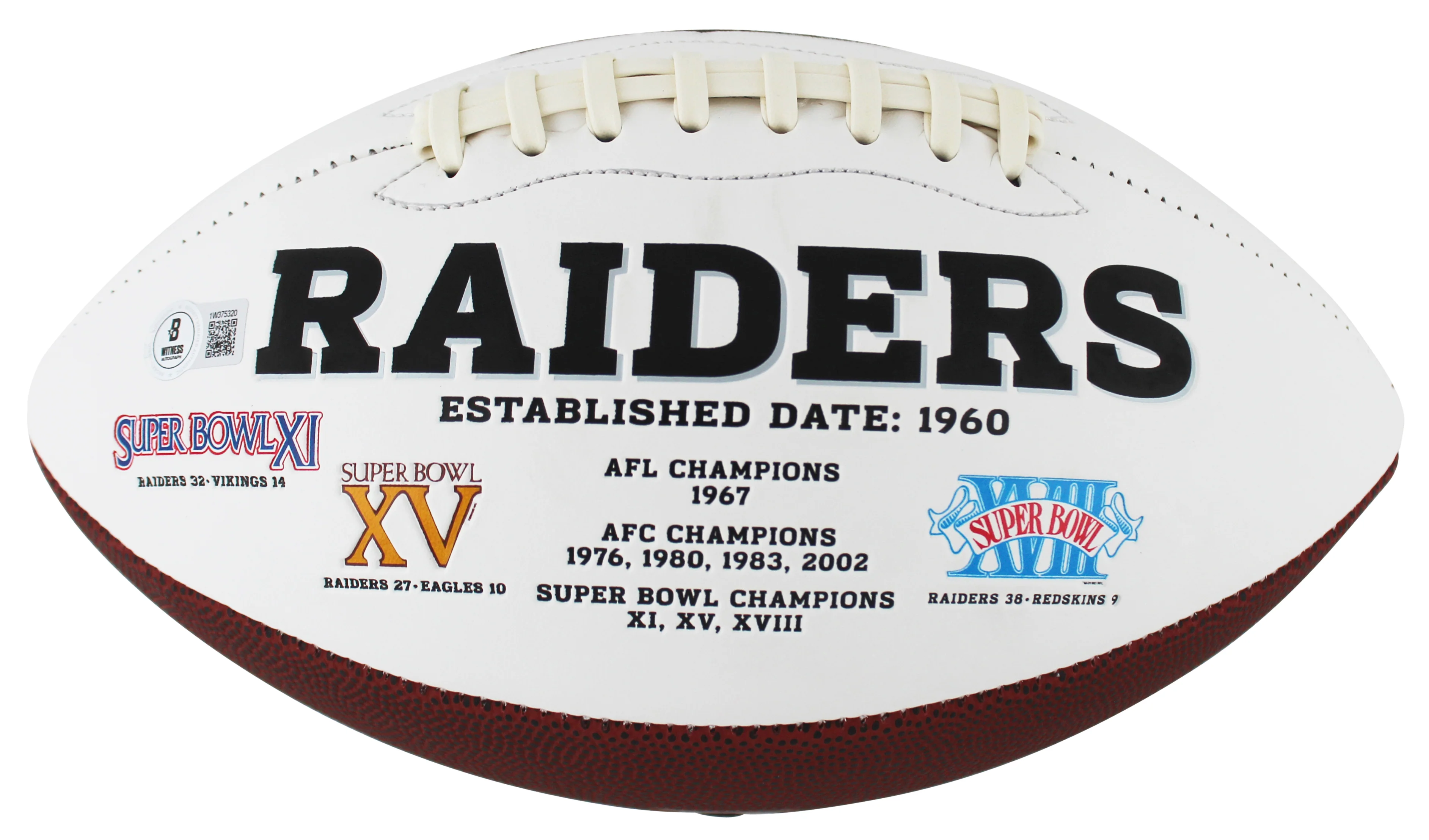 Raiders Michael Mayer Signed Rawlings White Panel Logo Football BAS Witnessed - Image 4