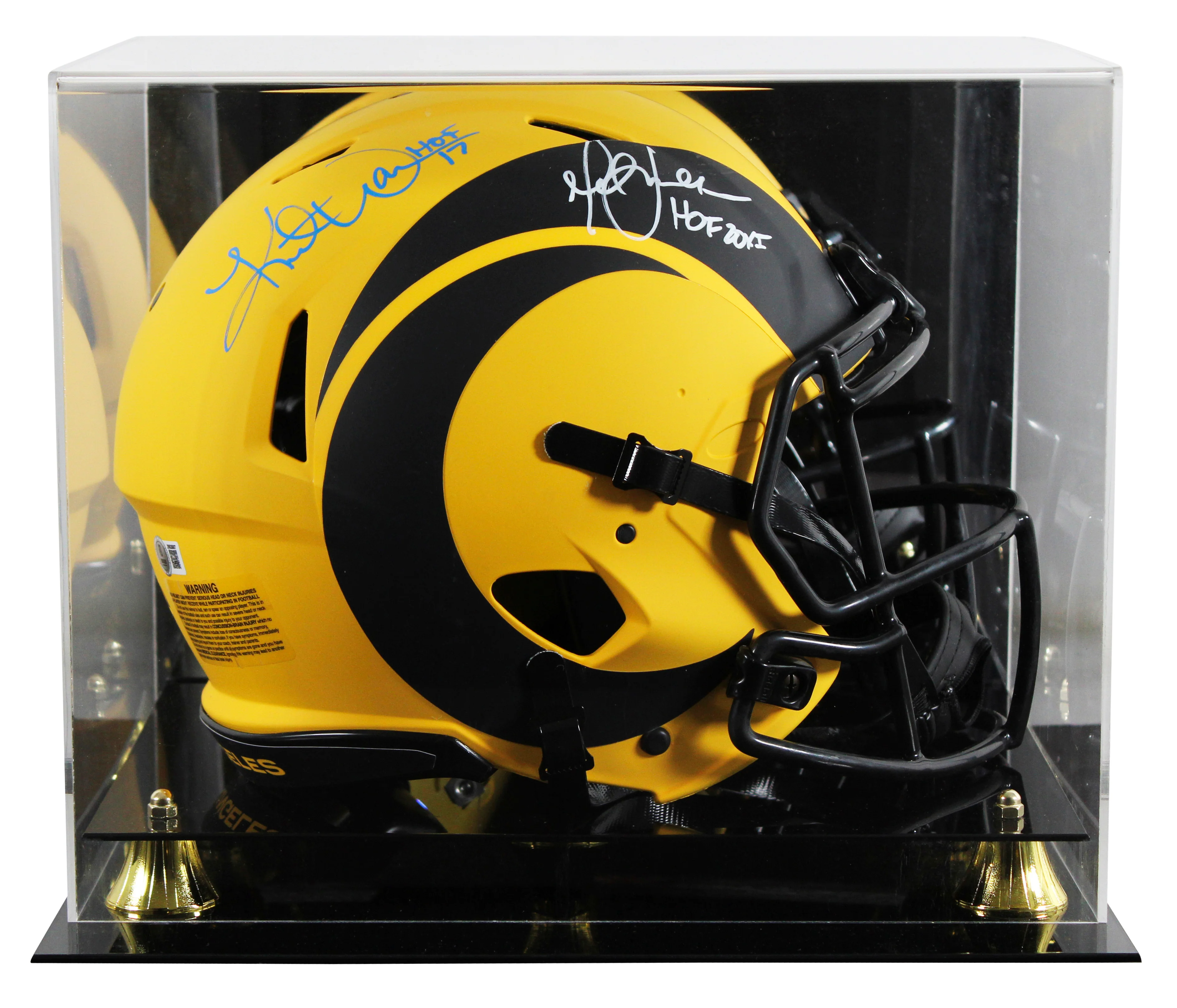 Rams (2) Faulk & Warner "HOF" Signed Rave F/S Speed Proline Helmet W/ Case BAS W - Image 2
