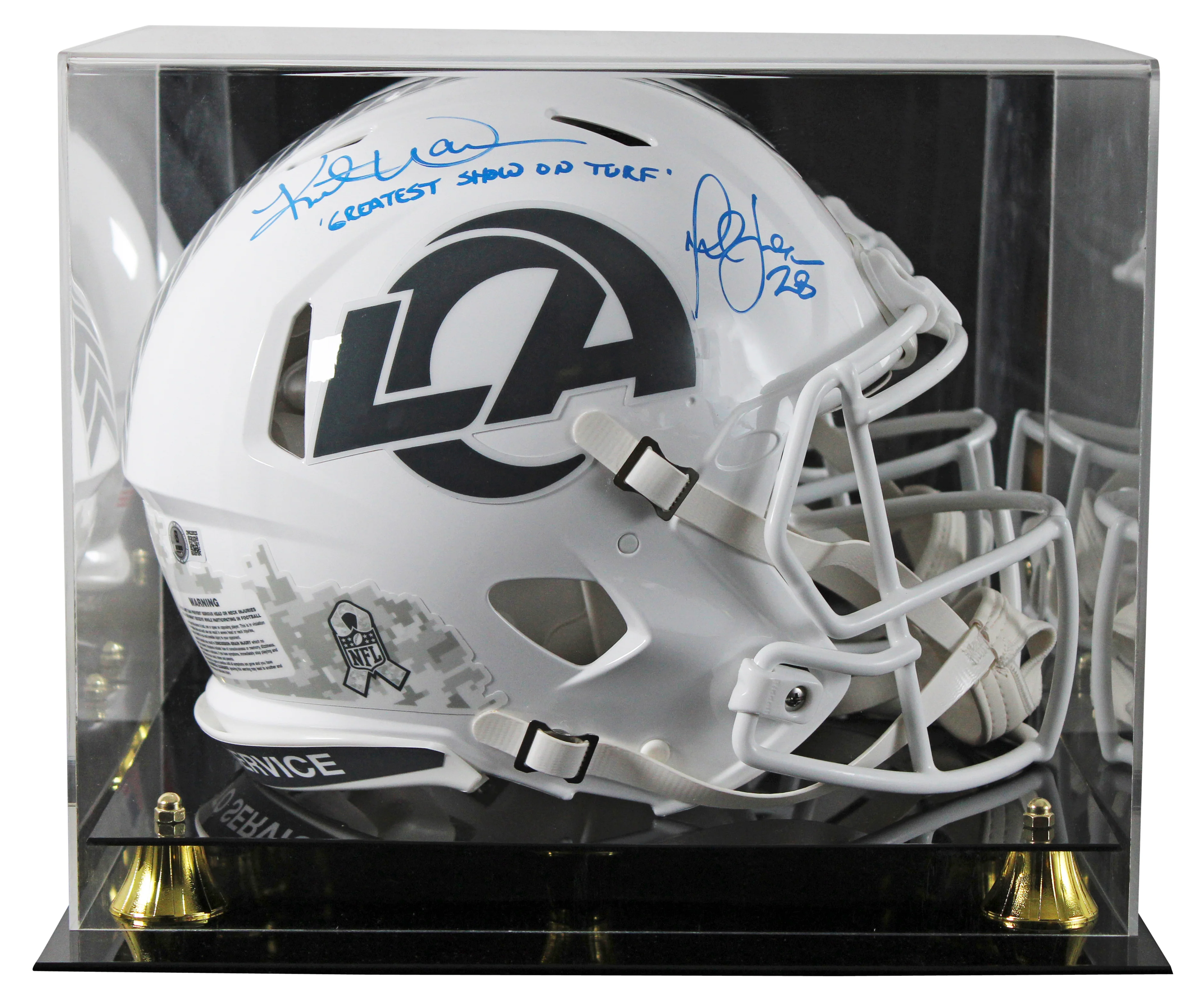 Rams (2) Faulk & Warner Signed STS III F/S Speed Proline Helmet W/ Case BAS Wit - Image 2