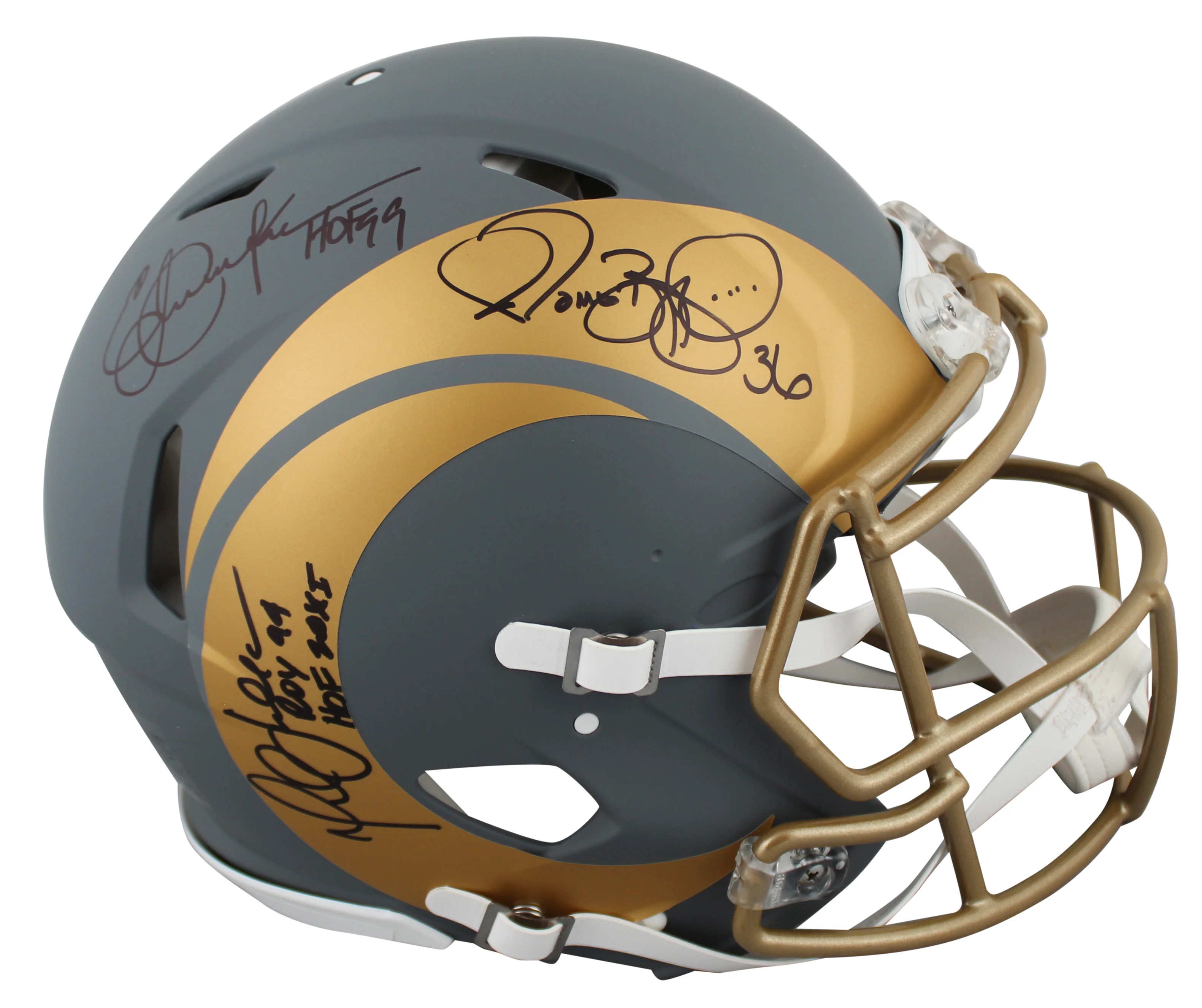 Rams (3) Bettis, Dickerson, & Faulk Signed Slate F/S Speed Proline Helmet BAS W - Image 2