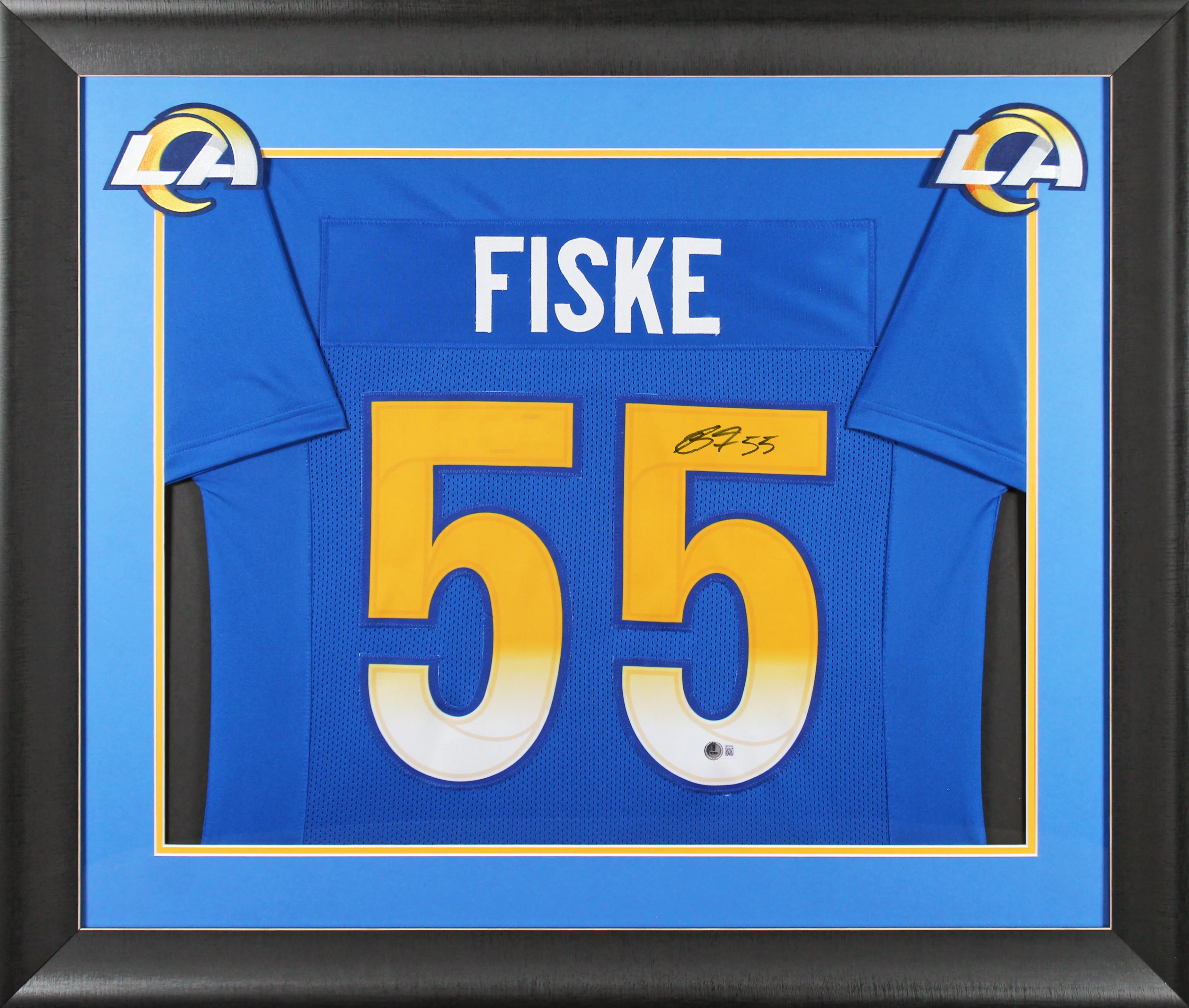 Rams Braden Fiske Authentic Signed Blue Pro Style Framed Jersey BAS Witnessed - Image 2