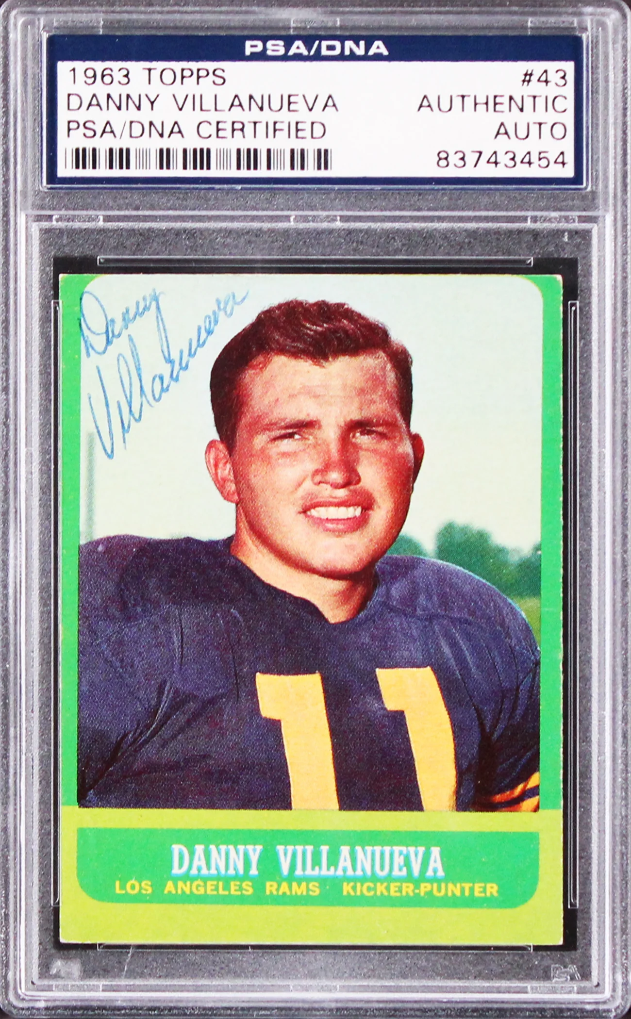 Rams Danny Villanueva Authentic Signed 1963 Topps #43 Card PSA/DNA Slabbed - Image 2