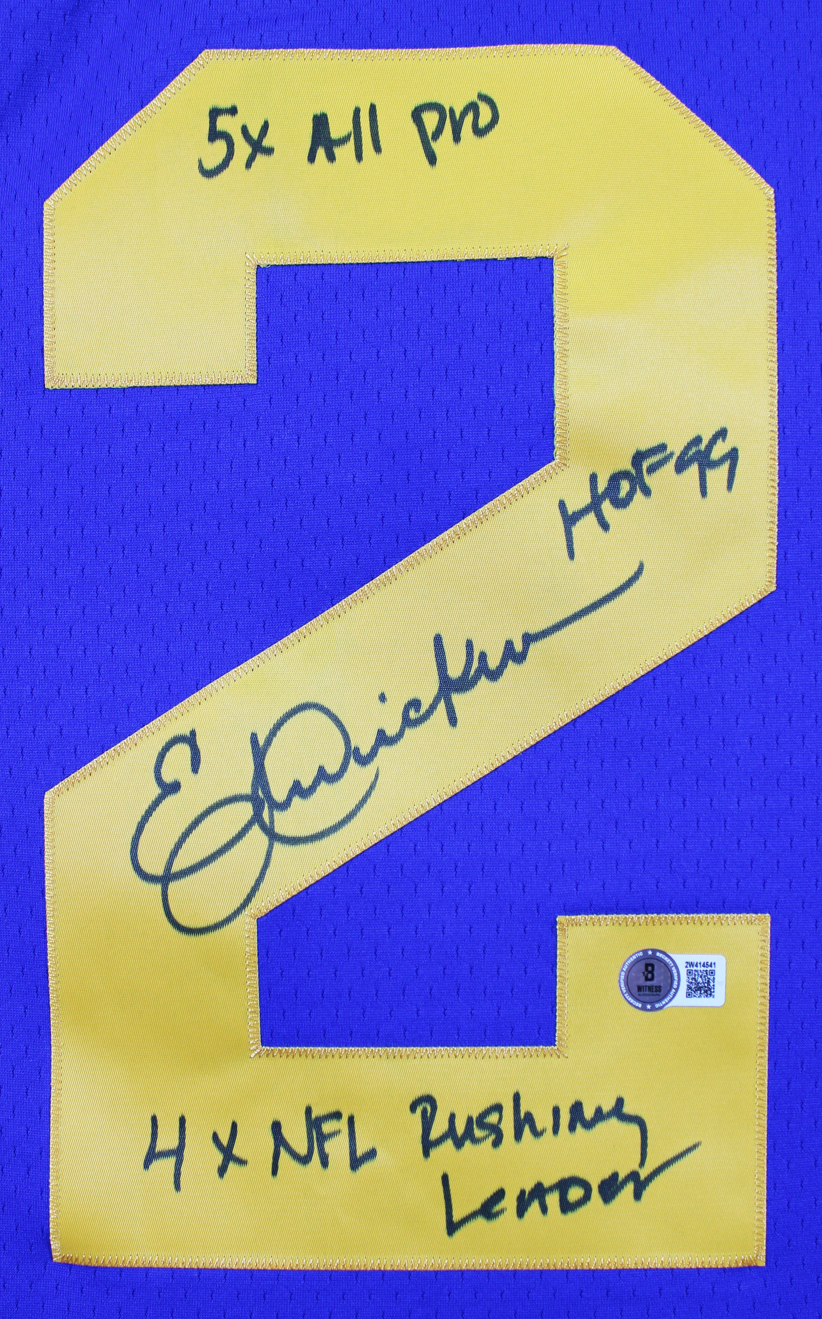 Rams Eric Dickerson "Career Stat" Signed Blue Mitchell & Ness Jersey BAS Witness - Image 3