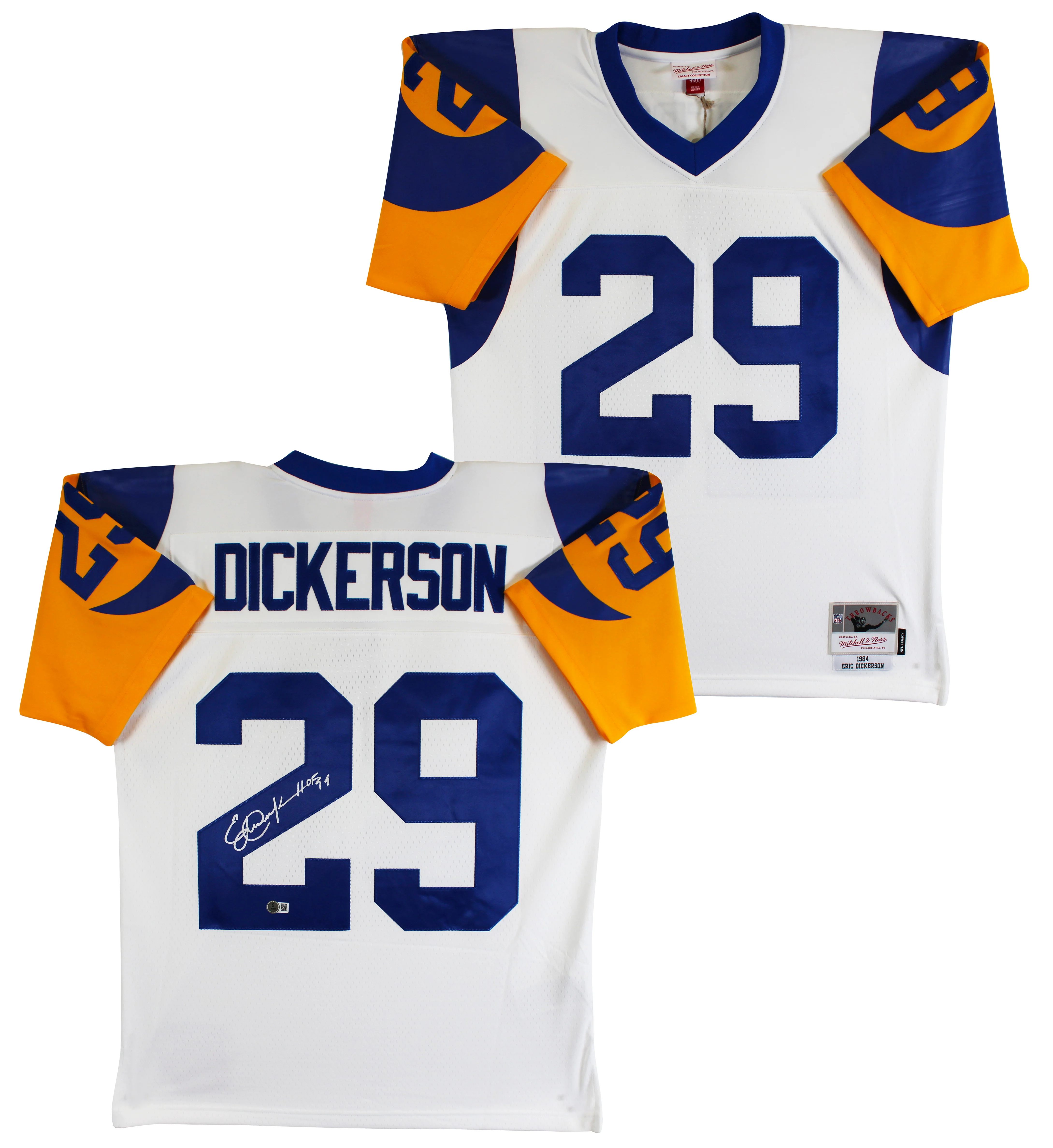 Rams Eric Dickerson "HOF 99" Authentic Signed White M&N Jersey BAS Witnessed - Image 2