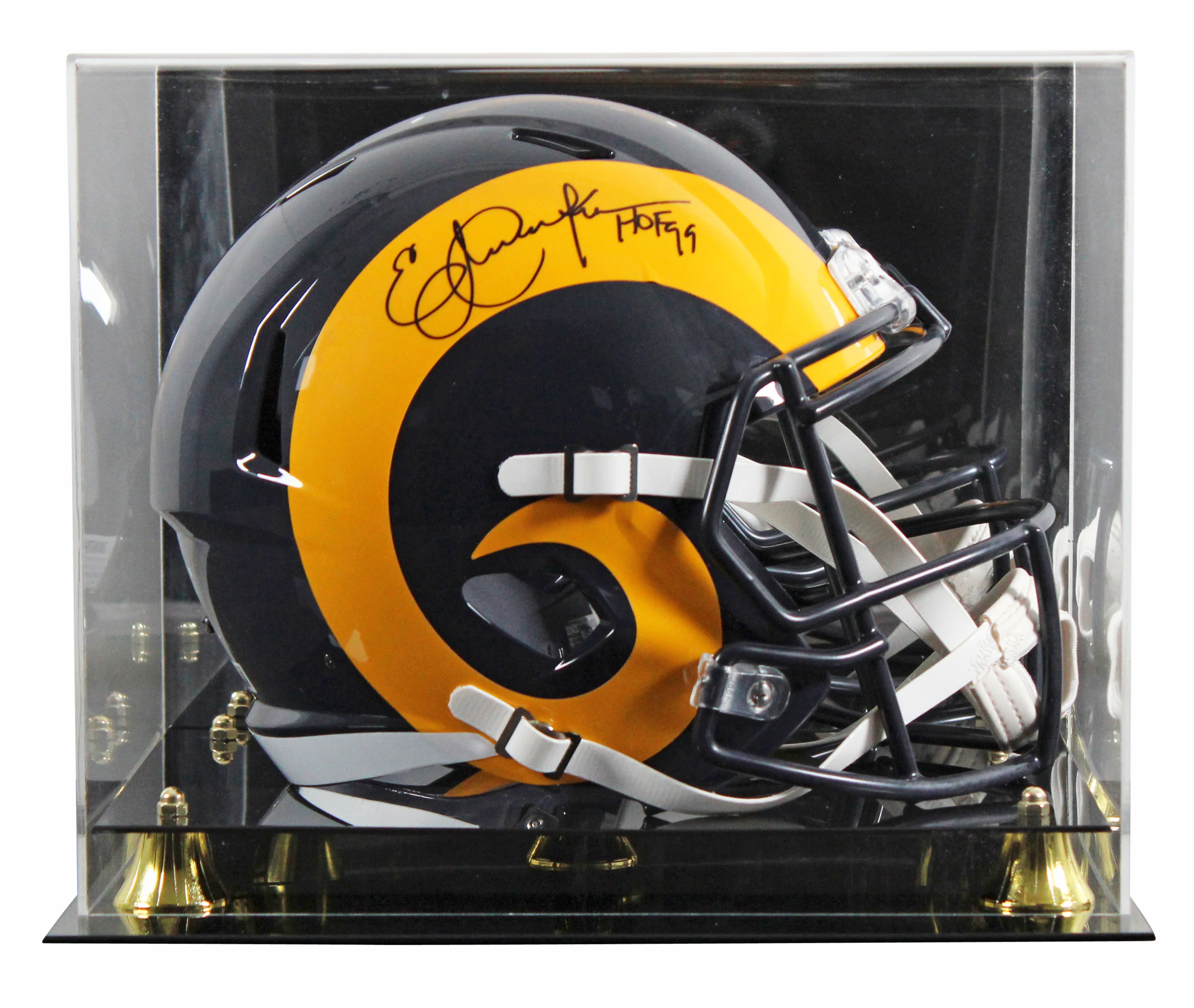 Rams Eric Dickerson "HOF 99" Signed 1981-99 TB F/S Speed Rep Helmet W/ Case BAS - Image 2