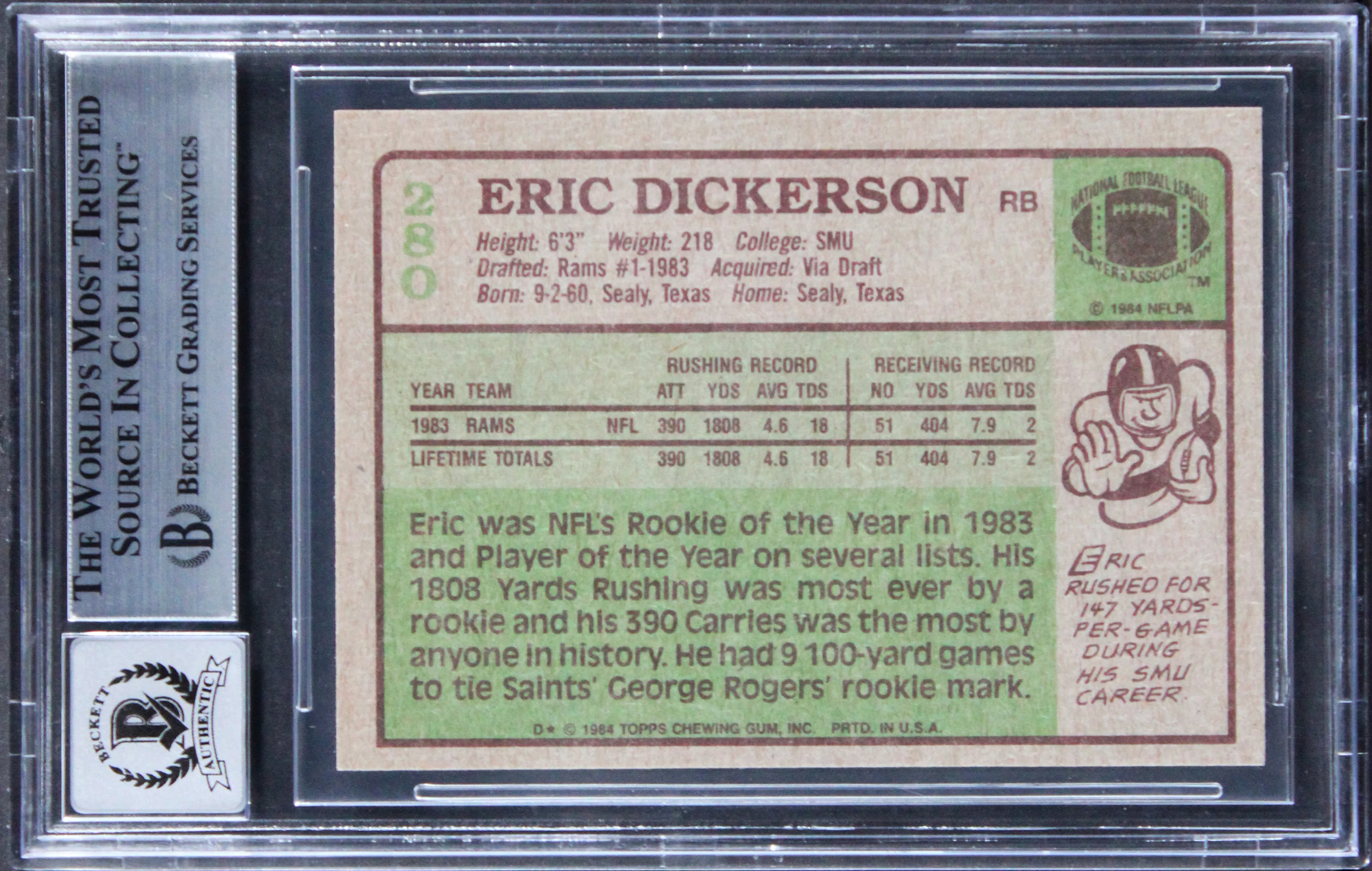 Rams Eric Dickerson "HOF 99" Signed 1984 Topps #280 Card Auto 10! BAS Slabbed 2 - Image 3