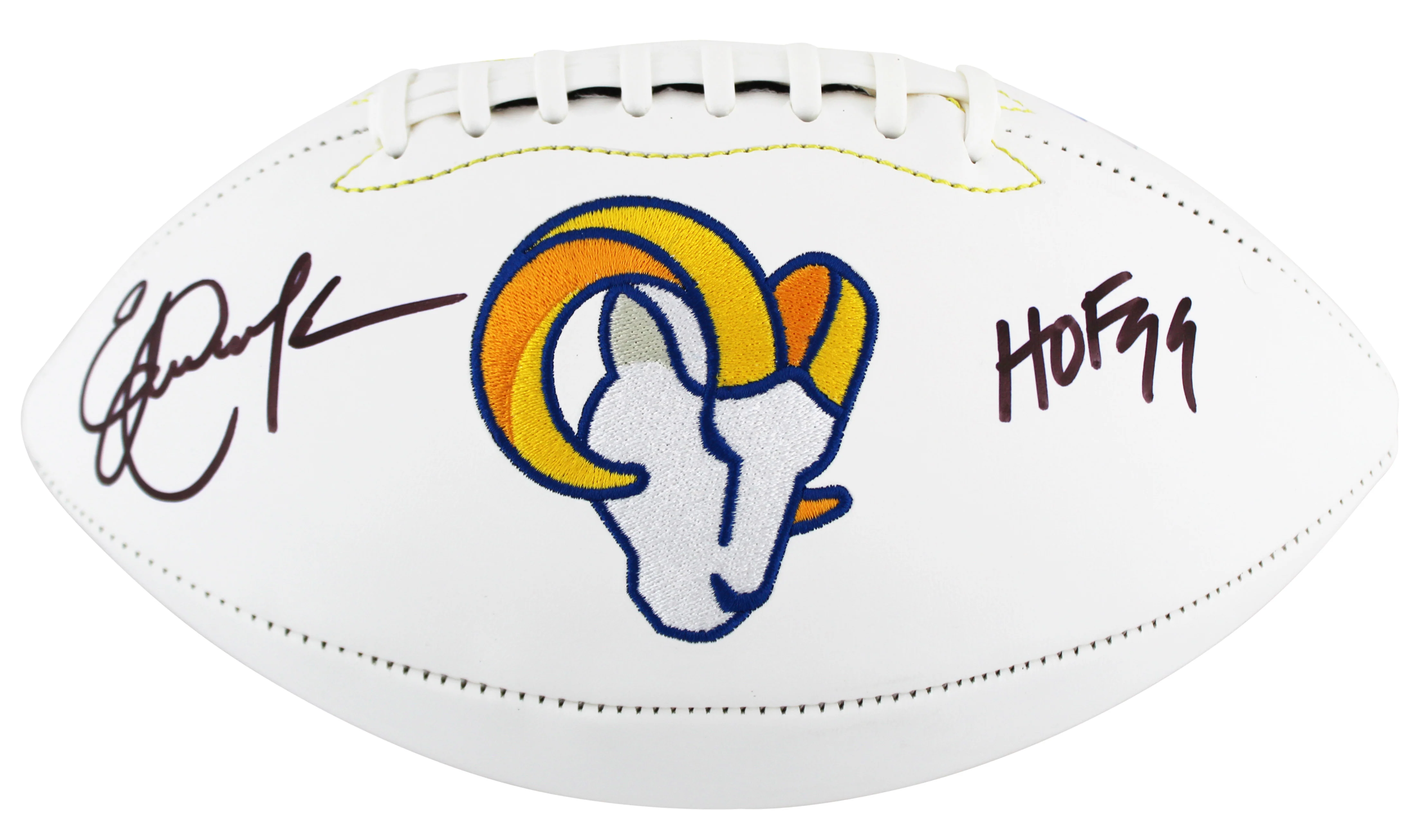 Rams Eric Dickerson "HOF 99" Signed Rawlings White Panel Logo Football BAS Wit - Image 3