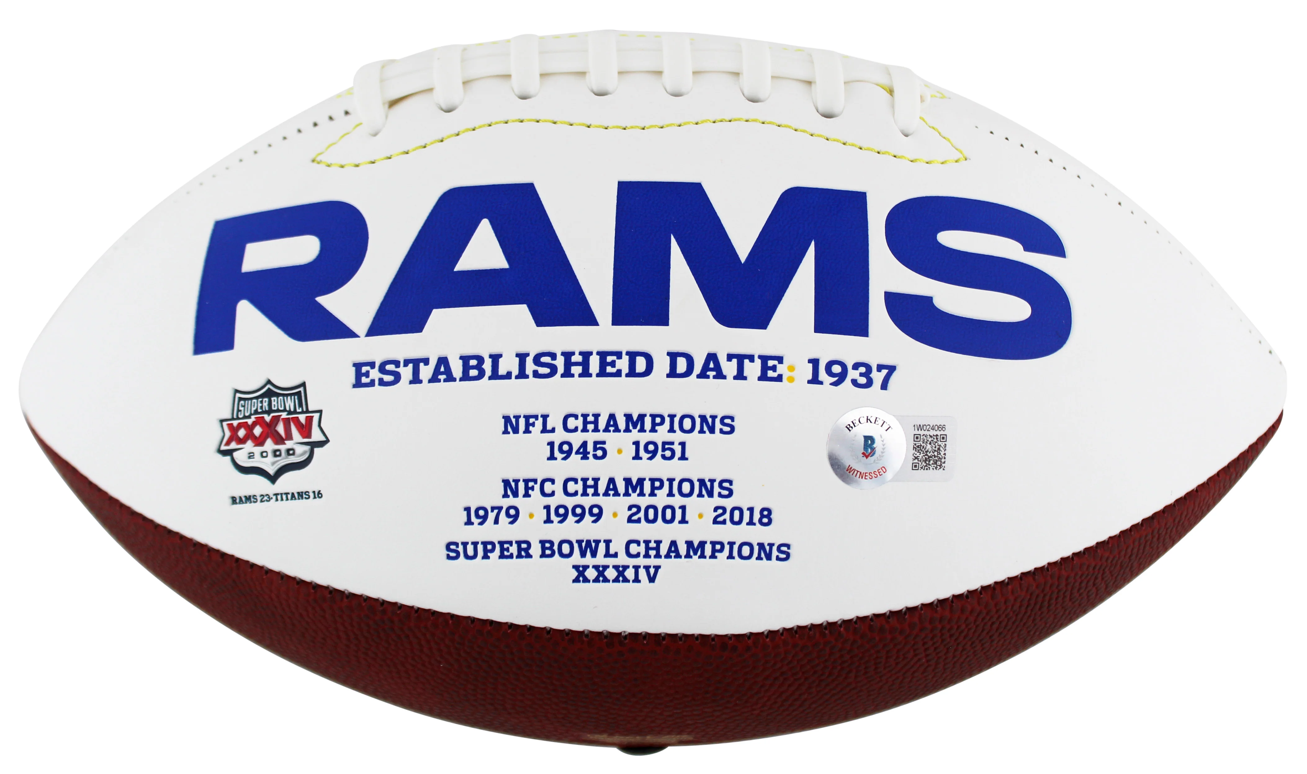 Rams Eric Dickerson "HOF 99" Signed Rawlings White Panel Logo Football BAS Wit - Image 4
