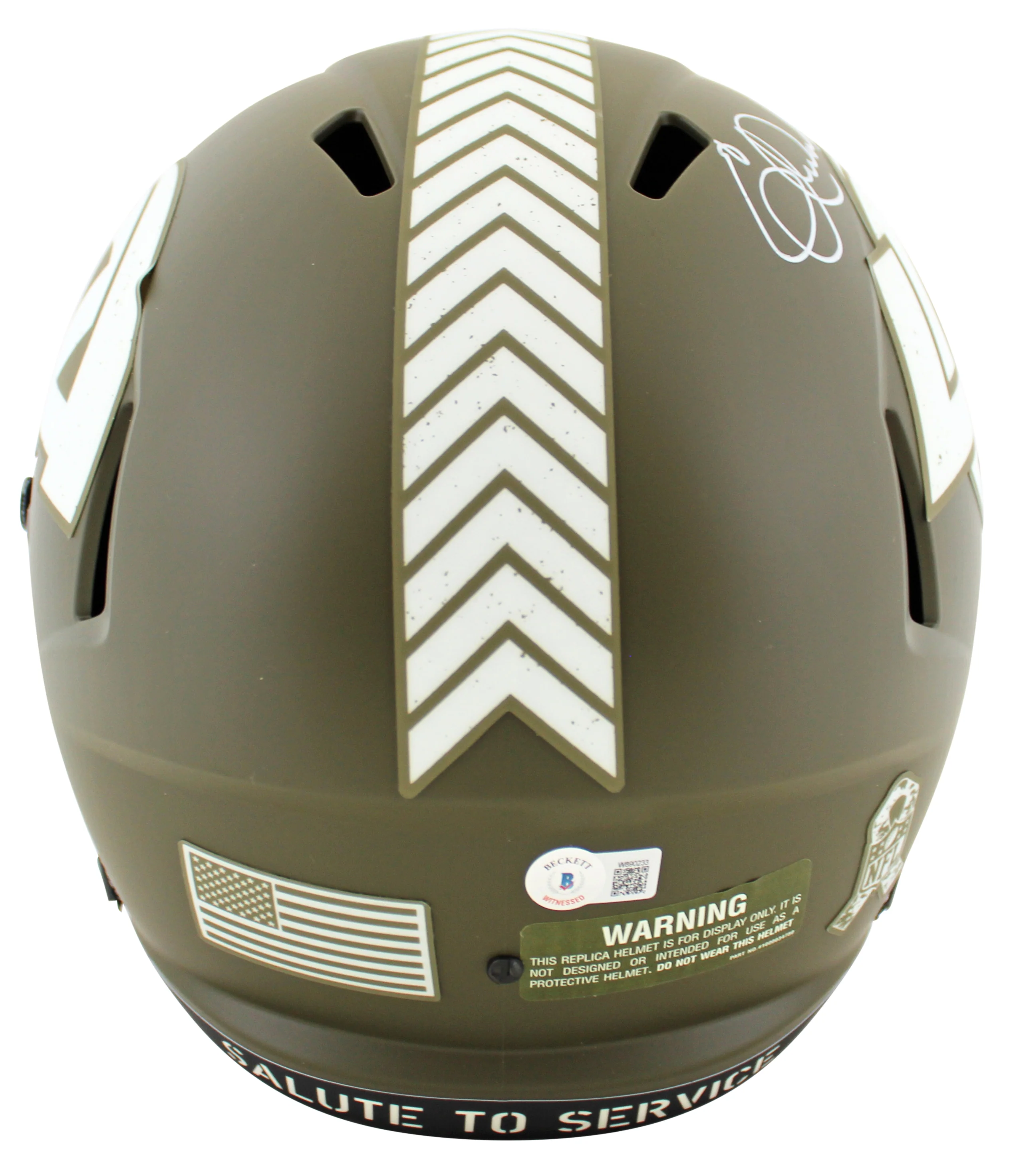 Rams Eric Dickerson "HOF 99" Signed Salute To Service F/S Speed Rep Helmet BAS W - Image 3