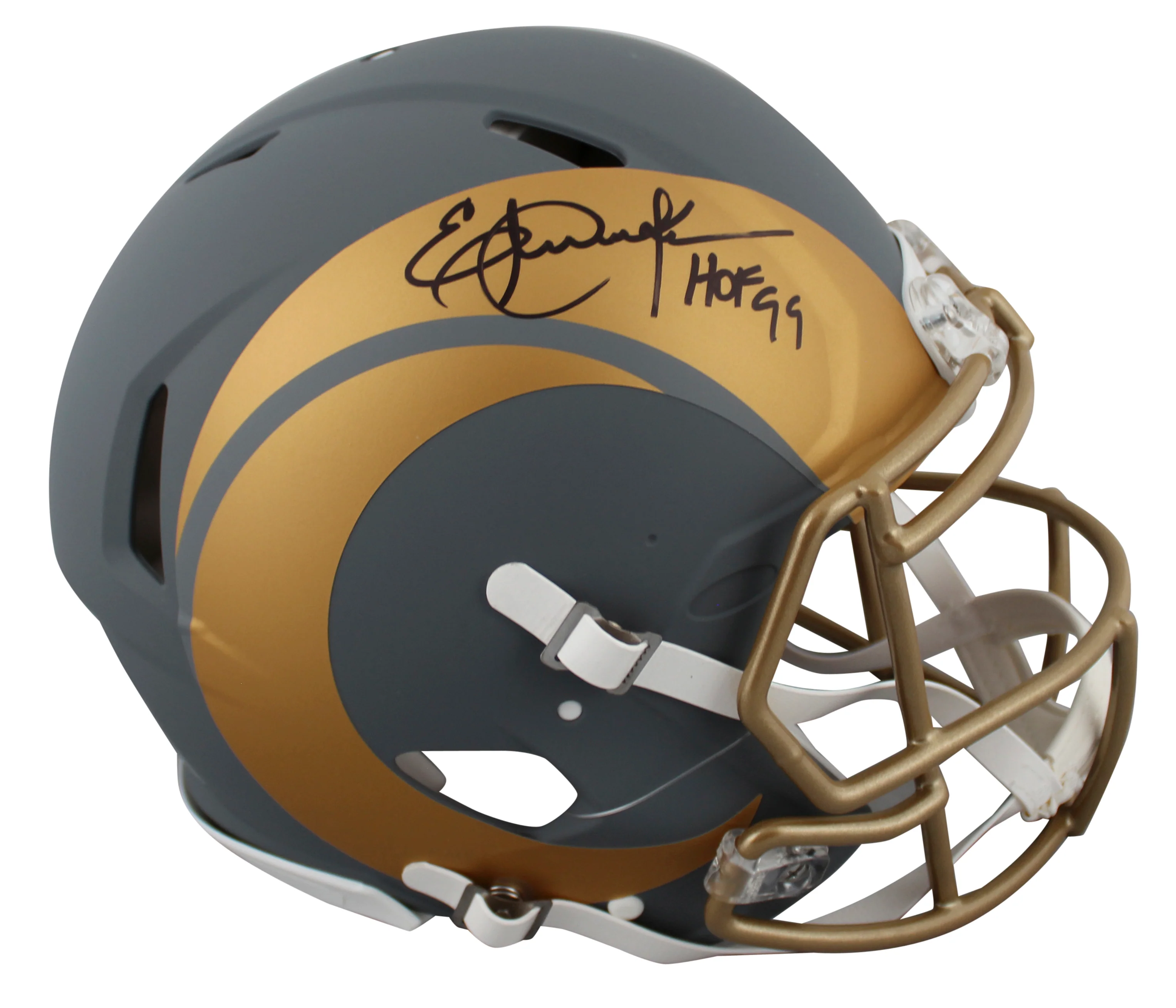 Rams Eric Dickerson "HOF 99" Signed Slate Full Size Speed Proline Helmet BAS Wit - Image 2