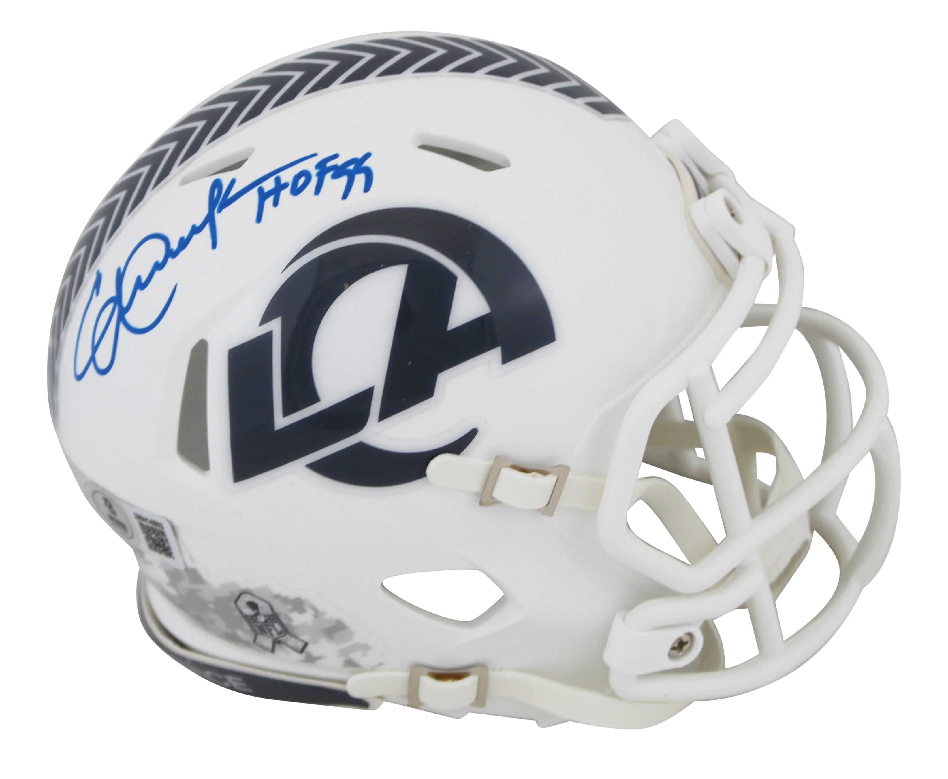 Rams Eric Dickerson "HOF 99" Signed STS III Speed Mini Helmet BAS Witnessed - Image 2