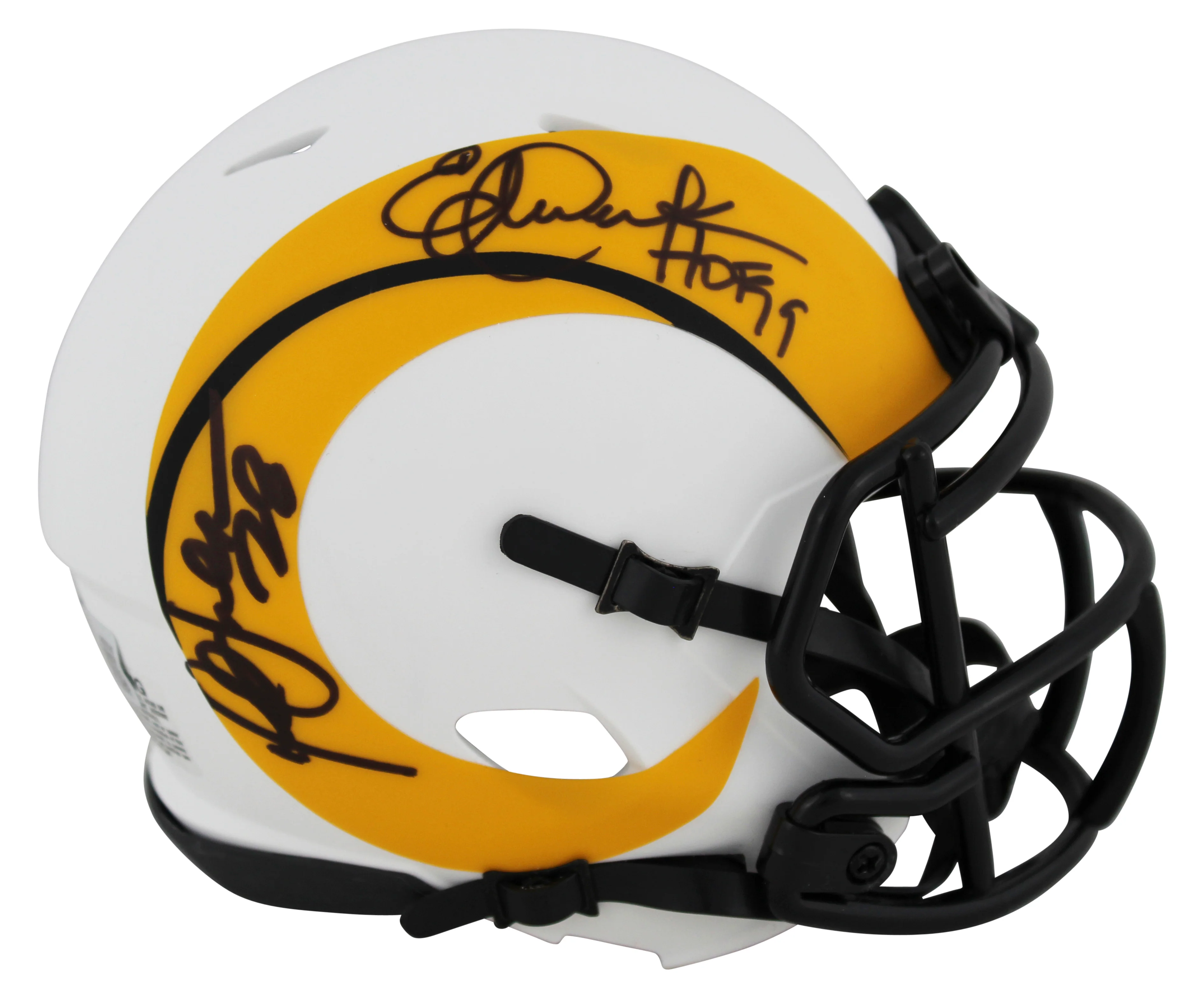 Rams Eric Dickerson & Marshall Faulk Signed Lunar Speed Mini Helmet BAS Witness - Image 2