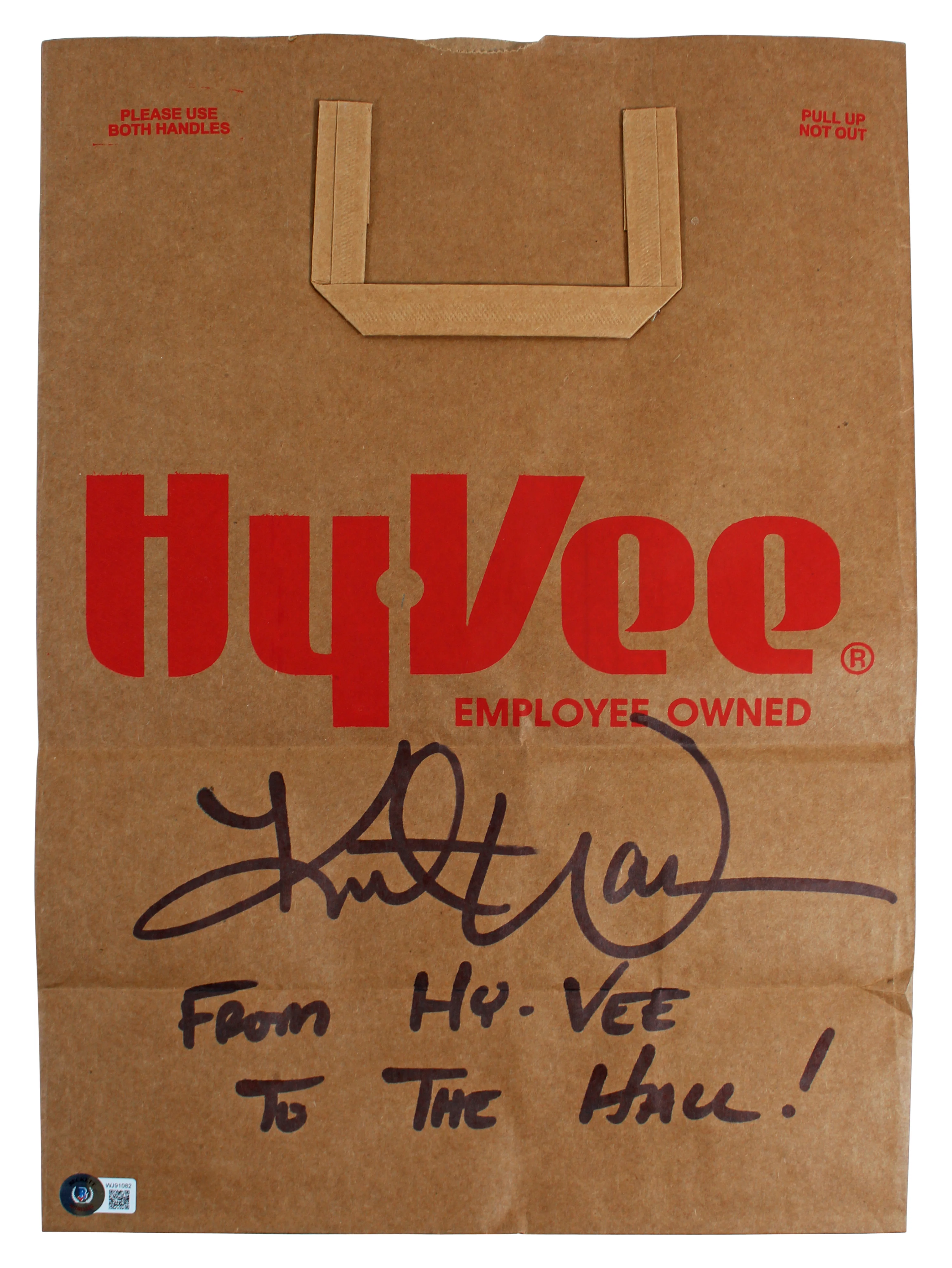 Rams Kurt Warner "Hyvee To Hall" Authentic Signed Hyvee Grocery Bag BAS Witness - Image 2