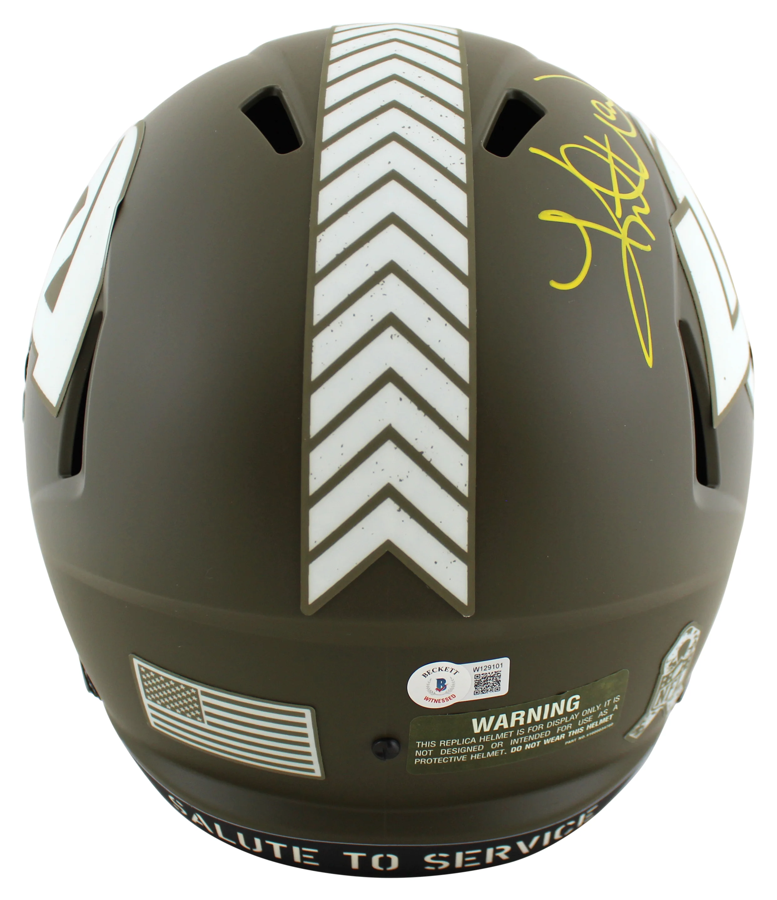 Rams Kurt Warner Signed Salute To Service Full Size Speed Rep Helmet BAS Witness - Image 3