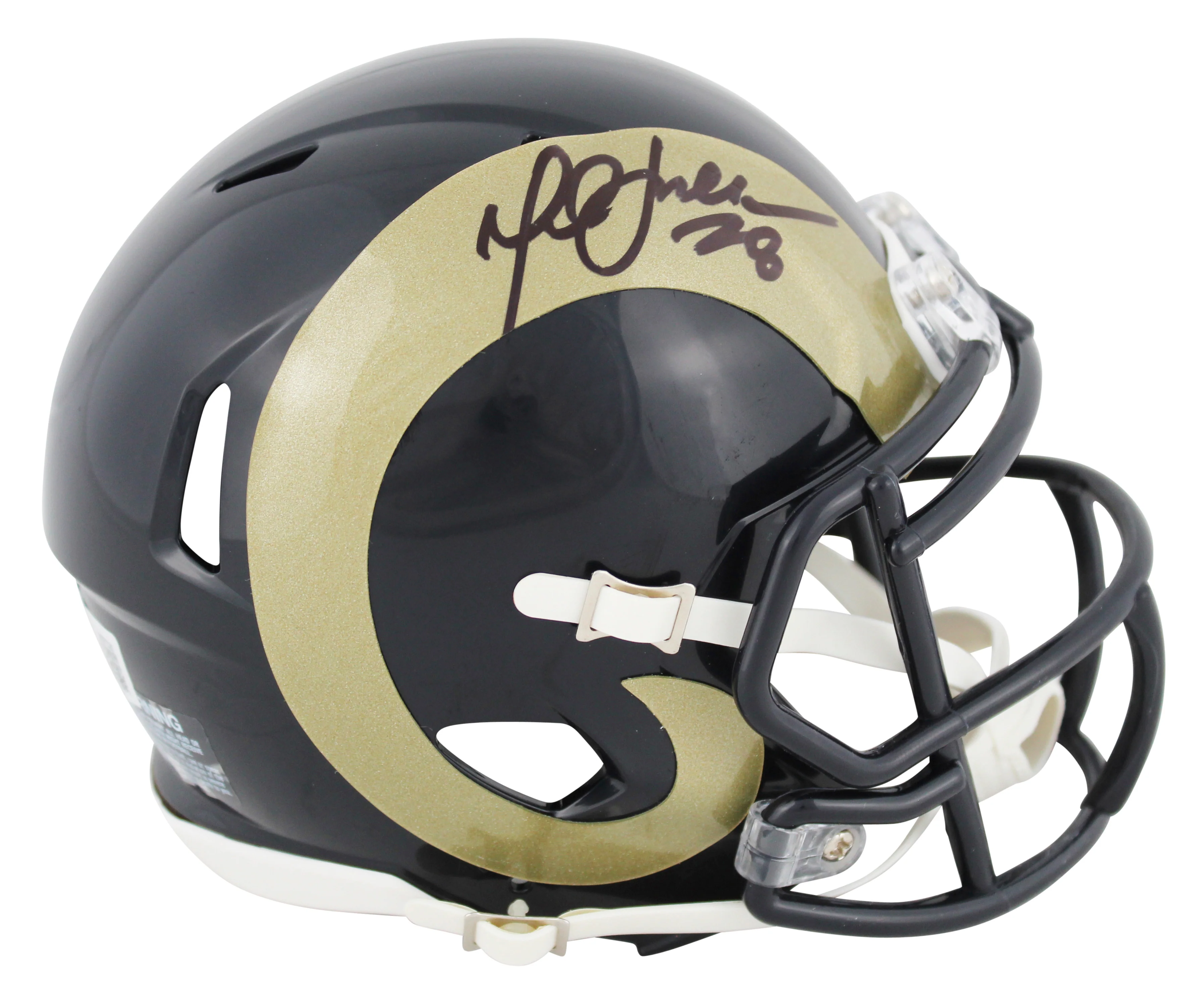Rams Marshall Faulk Authentic Signed 00-16 TB Speed Mini Helmet BAS Witnessed - Image 2