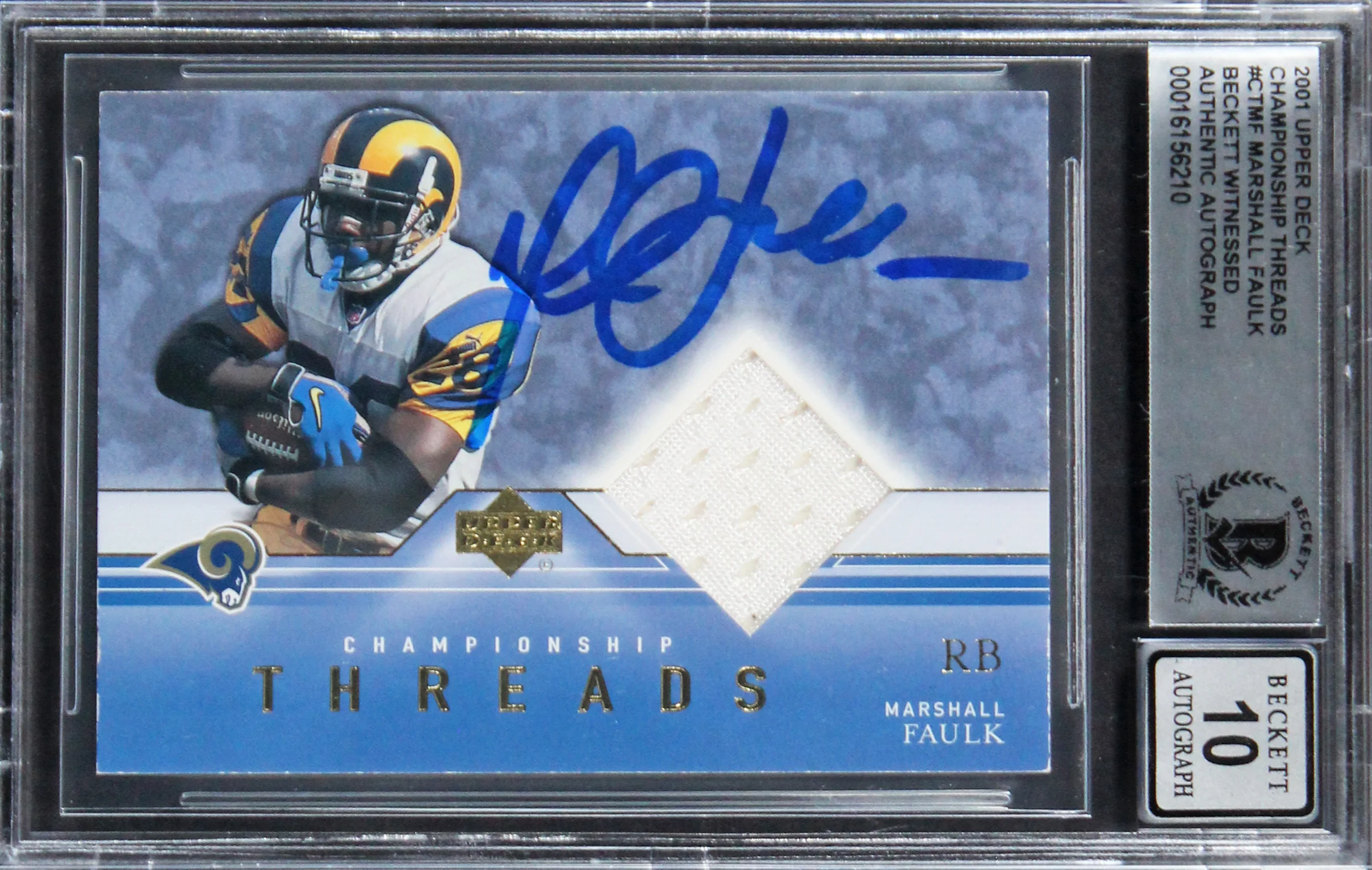 Rams Marshall Faulk Signed 2001 Upper Deck CT #CTMF Card Auto 10! BAS Slabbed - Image 2