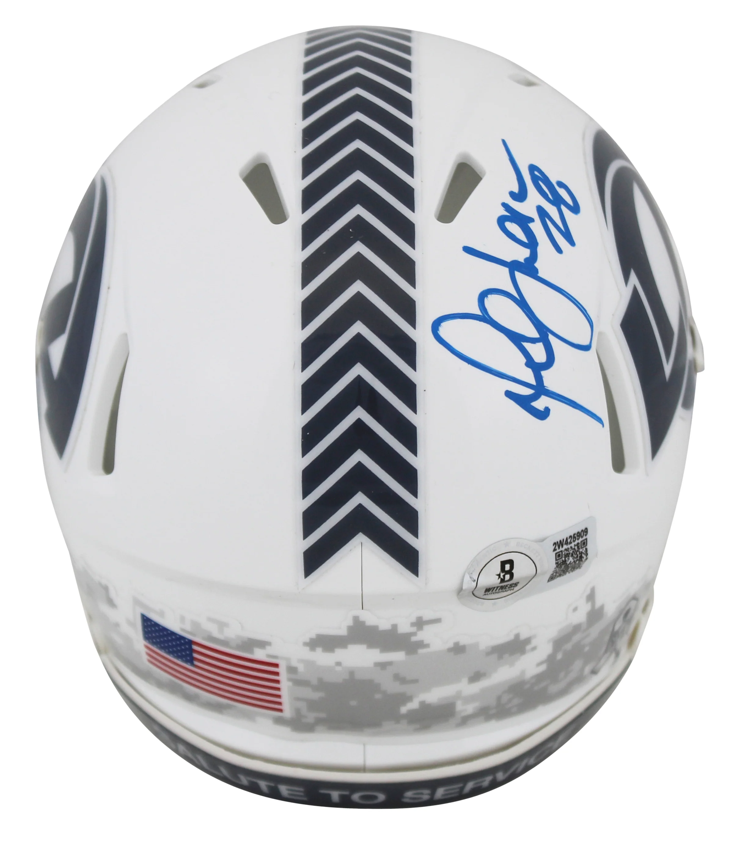 Rams Marshall Faulk Signed Salute To Service III Speed Mini Helmet w/ Case BAS W - Image 4