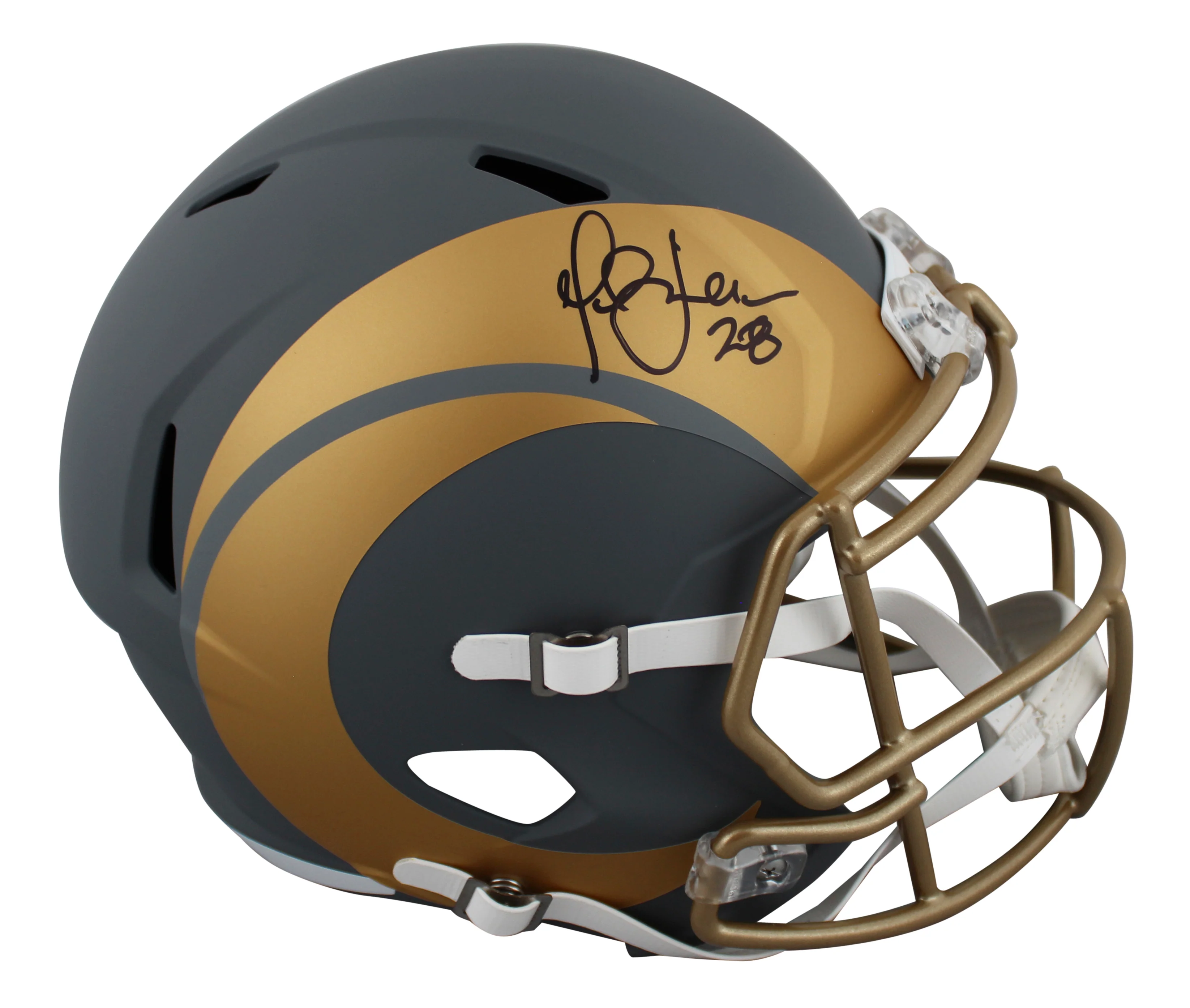 Rams Marshall Faulk Signed Slate Full Size Speed Rep Helmet w/ Case BAS Witness - Image 3