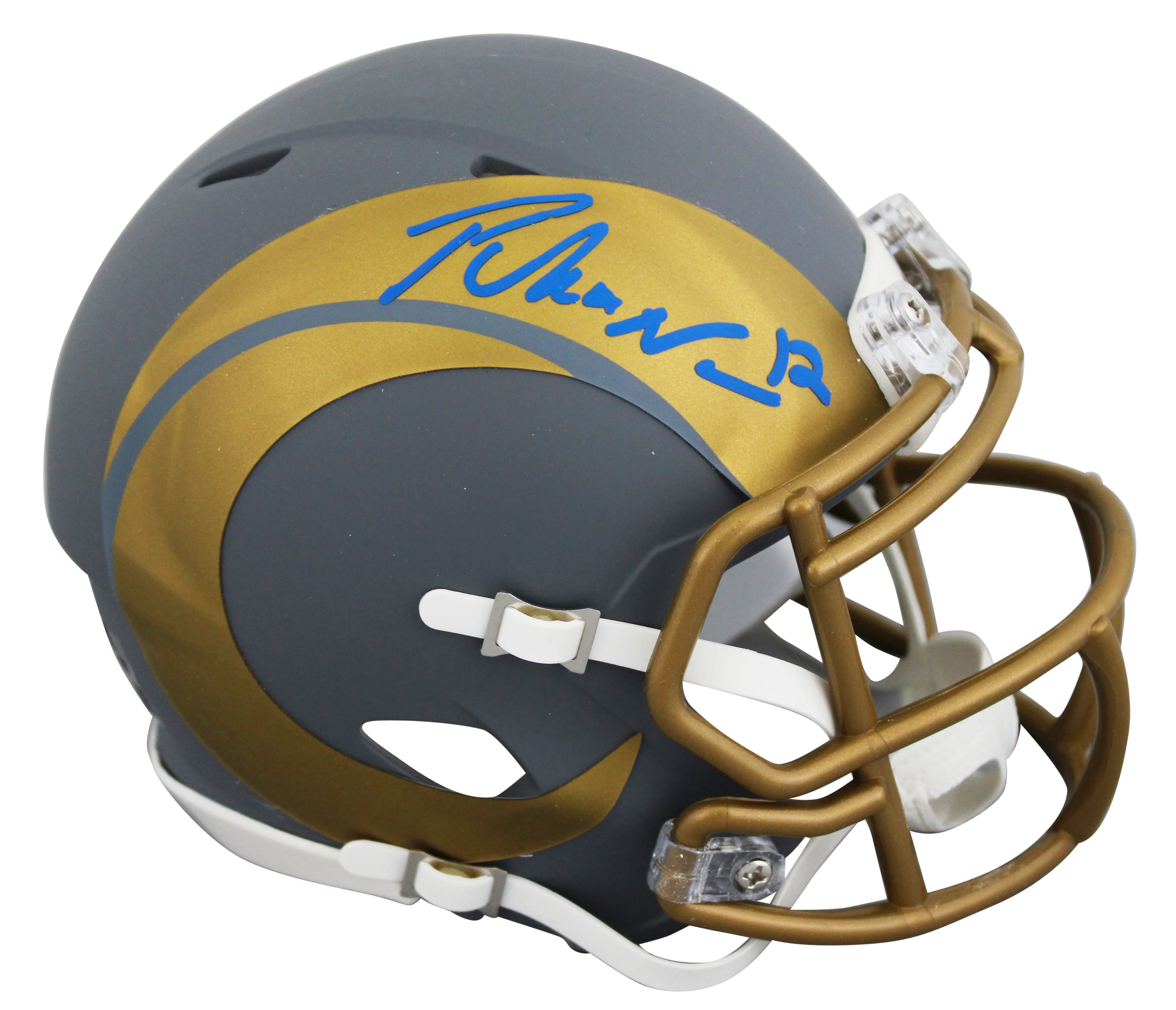 Rams Puka Nacua Authentic Signed Slate Speed Mini Helmet w/ Blue Sig Fanatics - Image 2