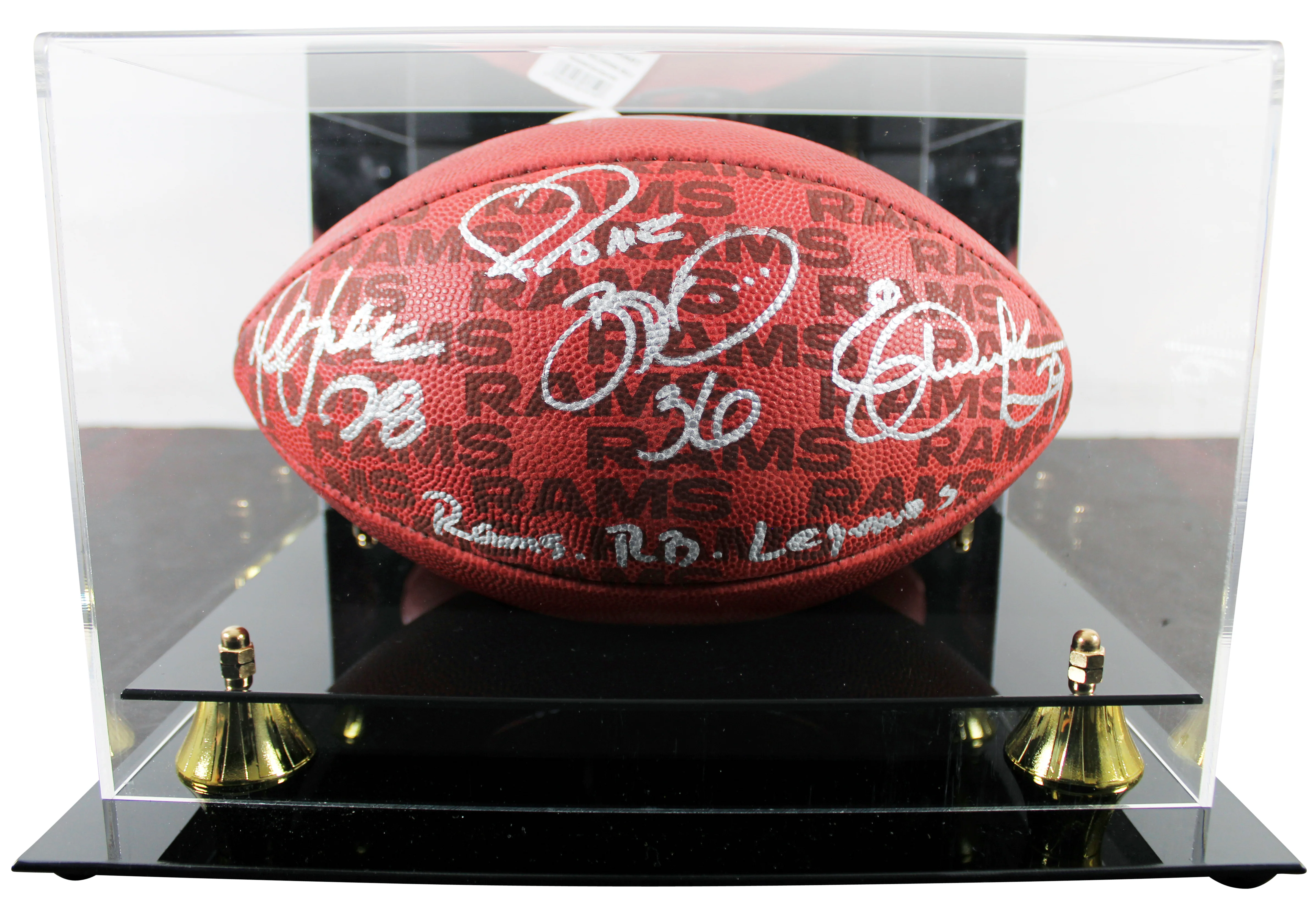 Rams RB Legends (3) Bettis, Dickerson & Faulk Signed Duke Football W/ Case BAS W - Image 2