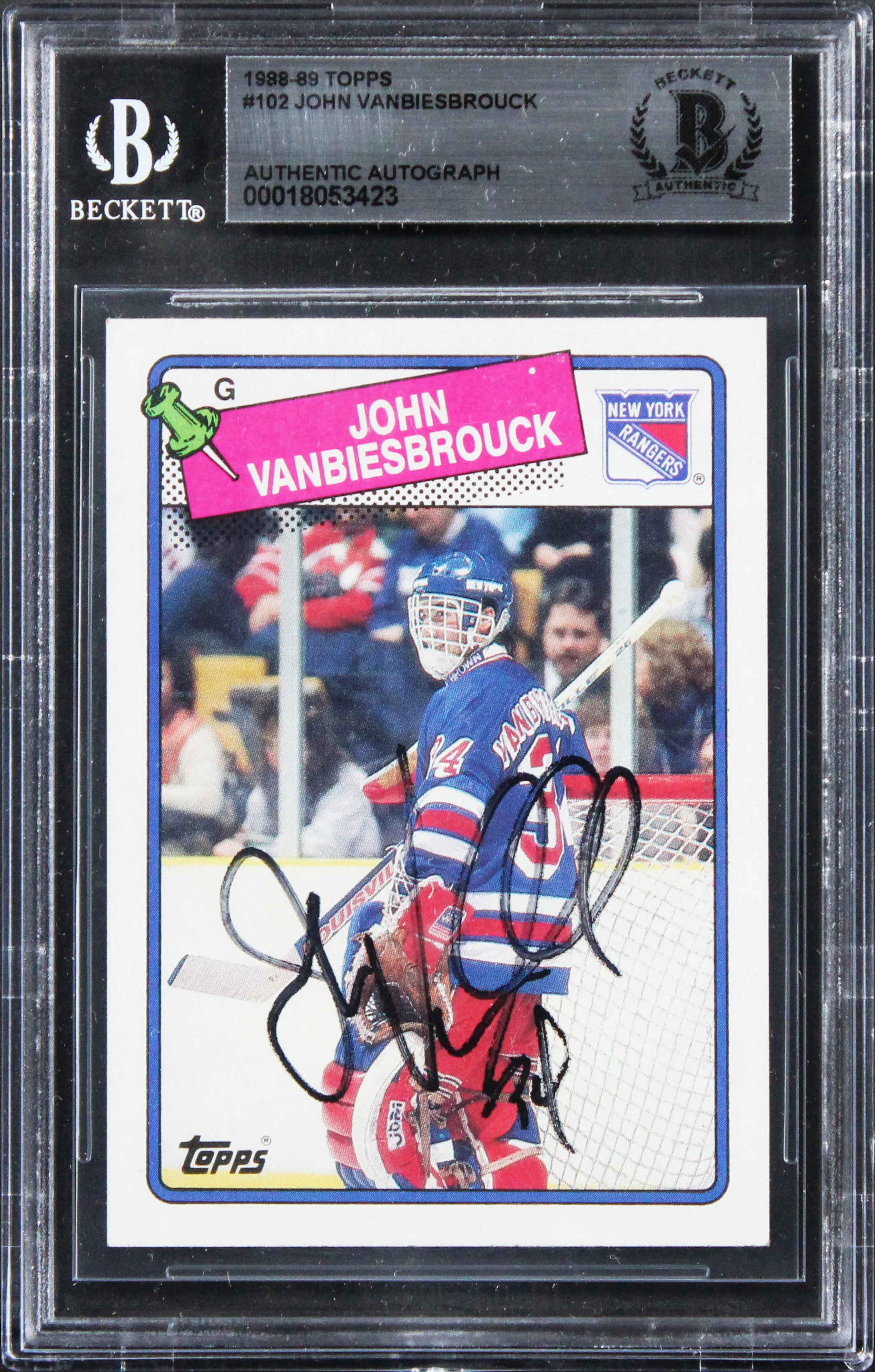 Rangers John Vanbiesbrouck Authentic Signed 1988 Topps #102 Card BAS Slabbed 2 - Image 2
