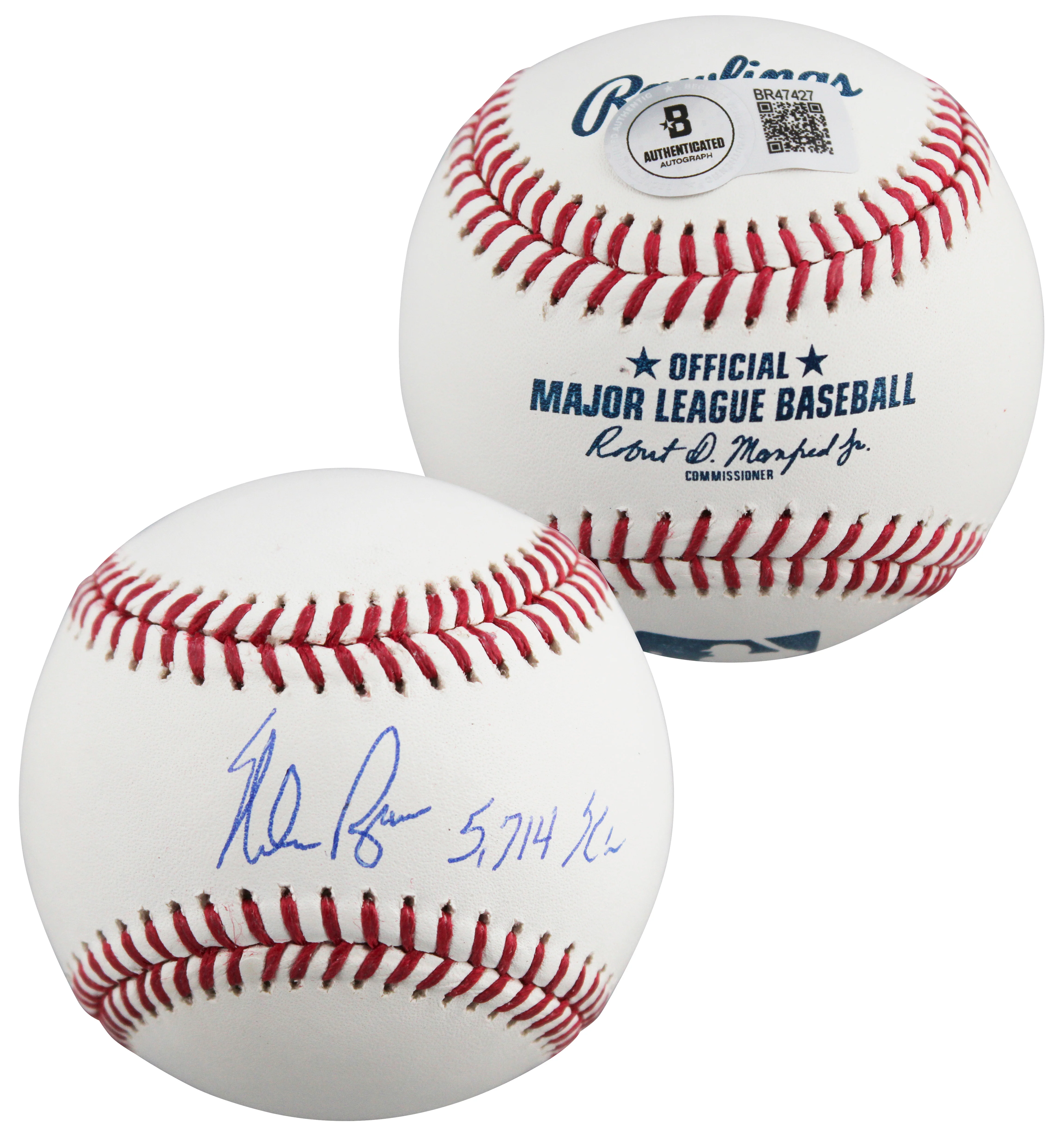 Rangers Nolan Ryan "5714 K's" Authentic Signed Robert Manfred Oml Baseball BAS - Image 2