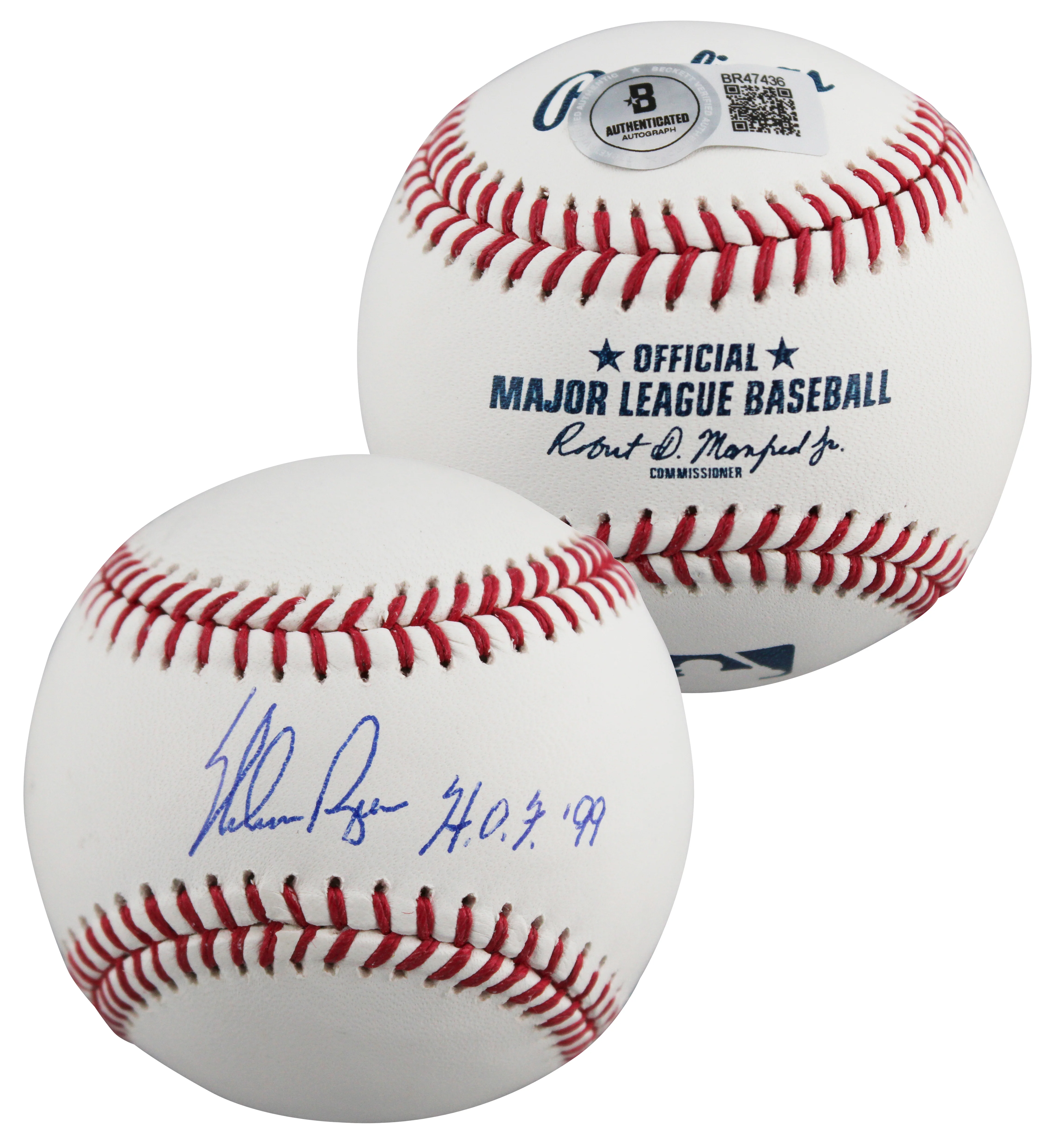 Rangers Nolan Ryan "HOF 99" Authentic Signed Robert Manfred Oml Baseball BAS - Image 2