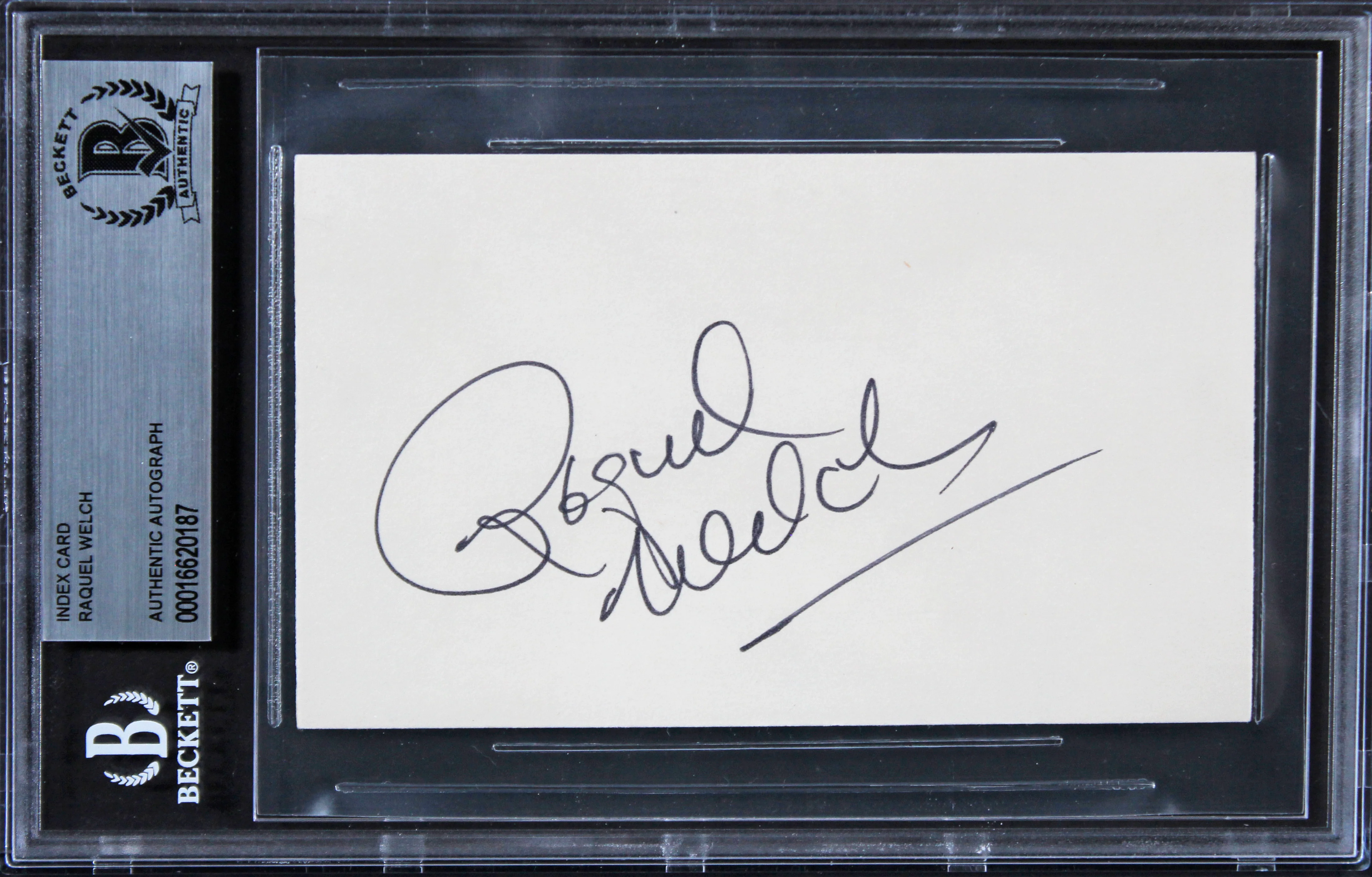Raquel Welch The Three Musketeers Signed 3x5 Index Card w/ Black Sig BAS Slabbed - Image 2
