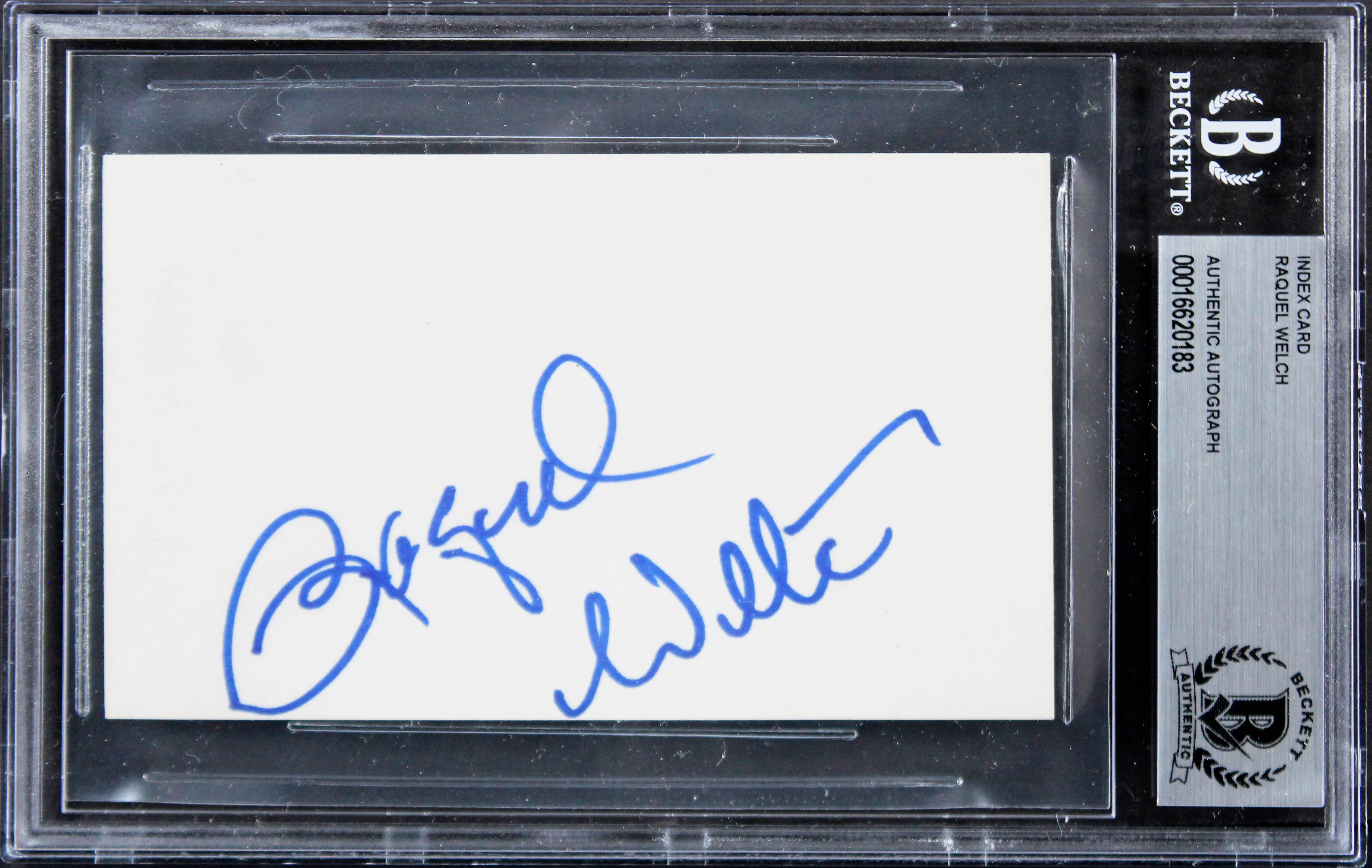 Raquel Welch The Three Musketeers Signed 3x5 Index Card w/ Blue Sig BAS Slabbed - Image 2