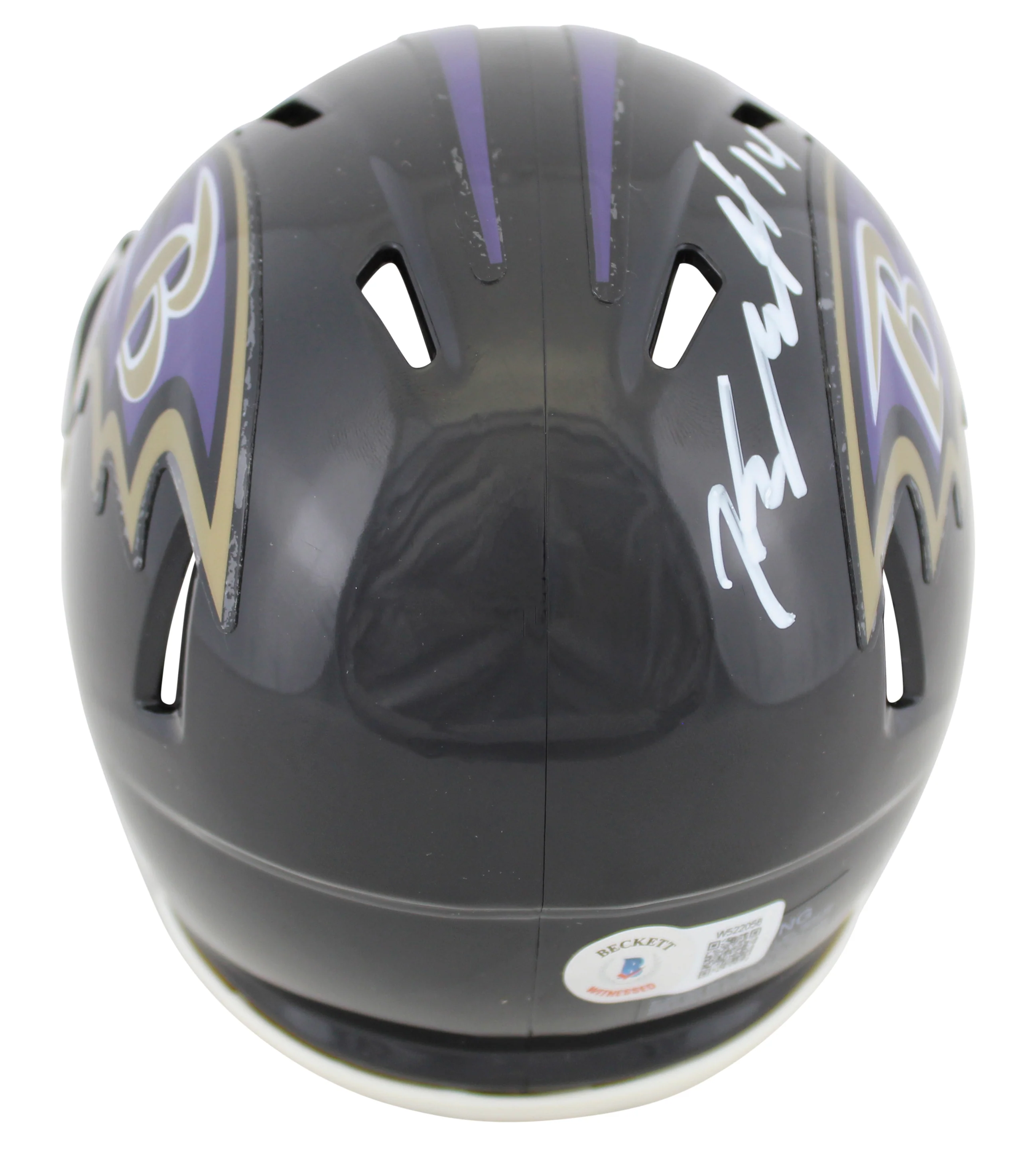 Ravens Kyle Hamilton Authentic Signed Speed Mini Helmet w/ White Sig BAS Witness - Image 3