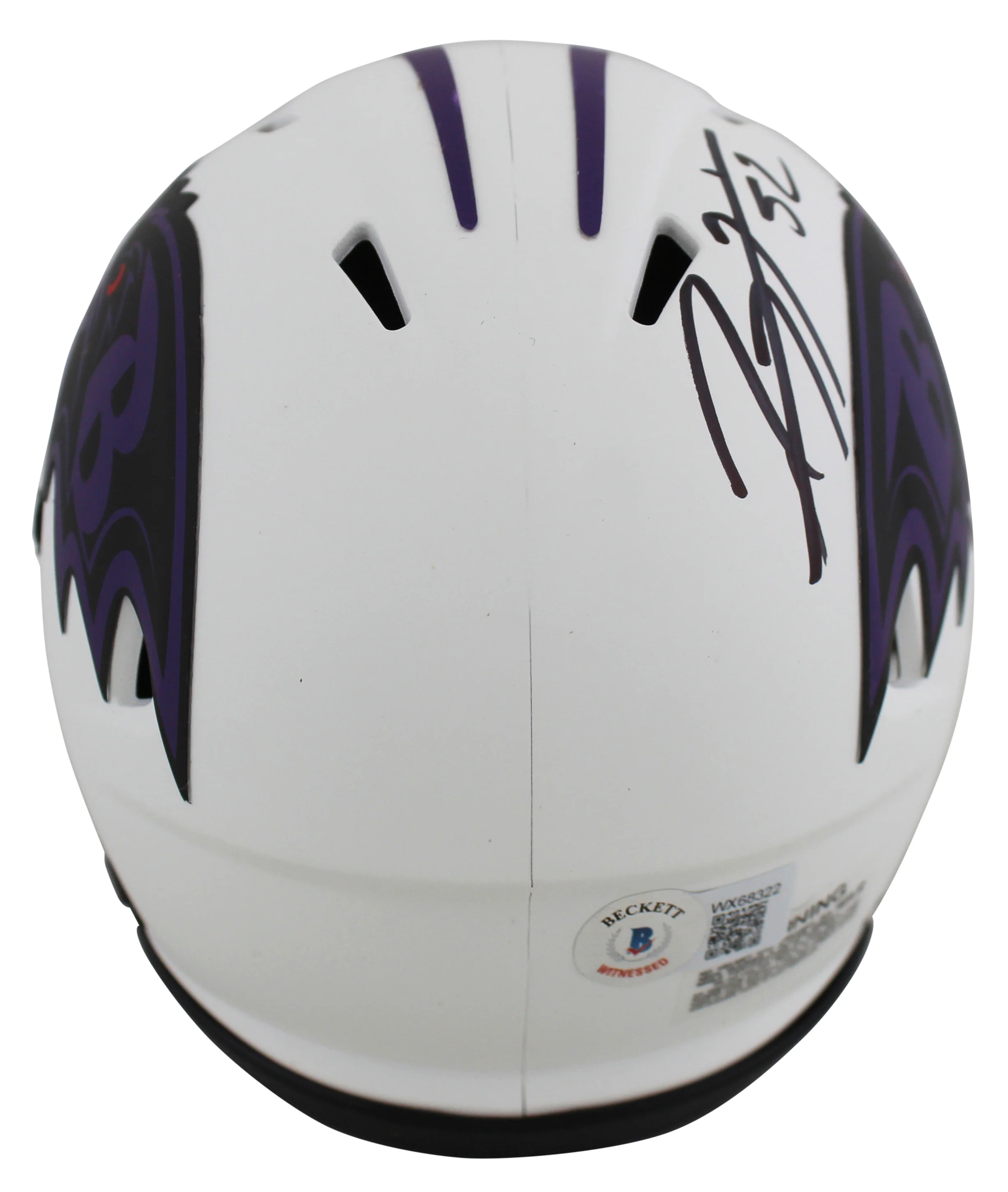 Ravens Ray Lewis Authentic Signed Lunar Speed Mini Helmet w/ Black Sig BAS Wit - Image 3