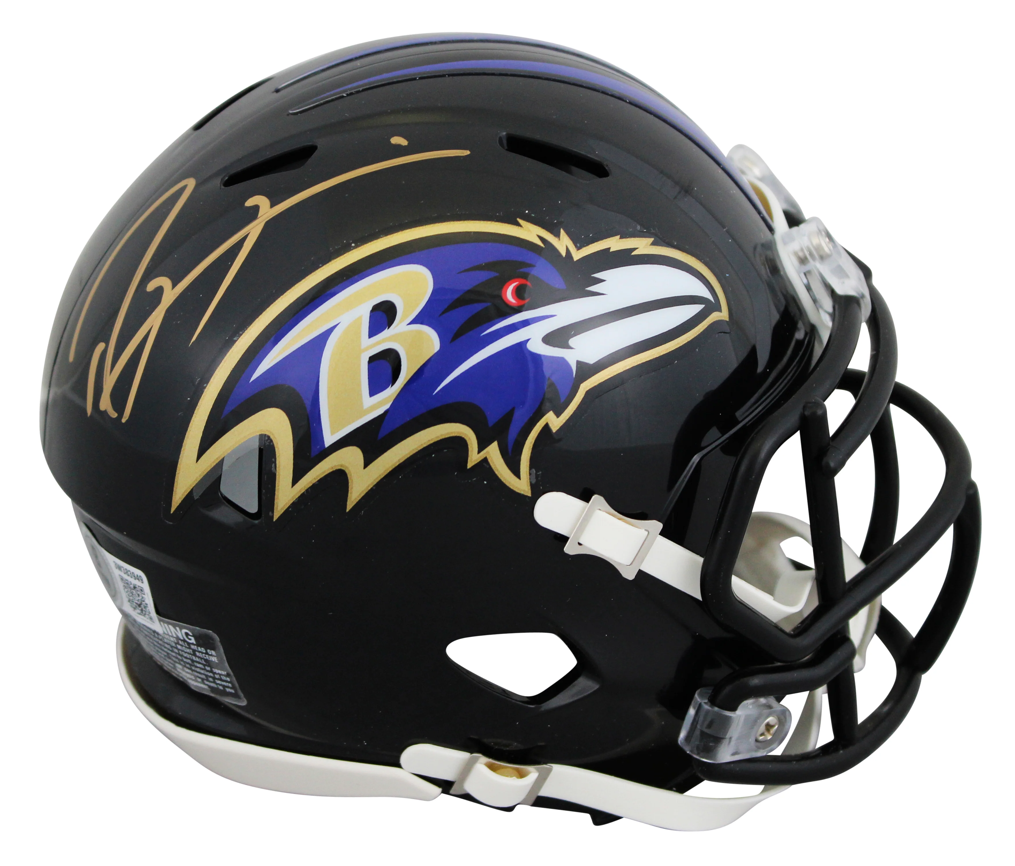 Ravens Ray Lewis Authentic Signed Speed Mini Helmet w/ Gold Sig BAS Witnessed - Image 2
